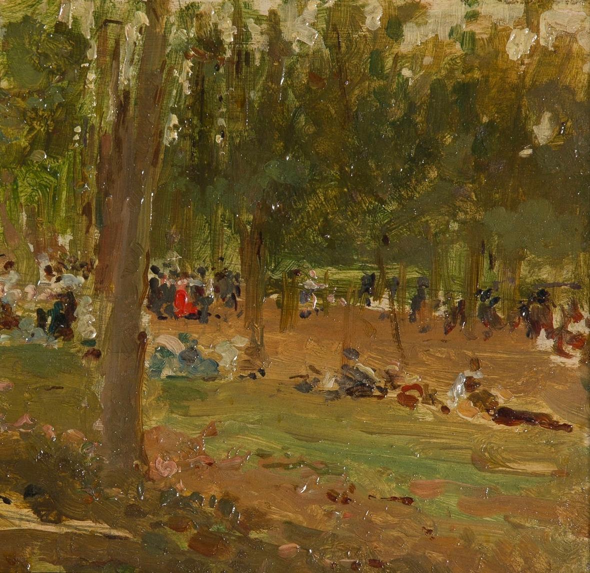 Beautiful oil painting on panel by the great Spanish artist Martin Rebollo Tomas (Granada, 12.5.1858 - Madrid, 7.2.1919).
Like most artists, he came to Italy, particularly Rome, for his artistic training.
In this small Impressionist masterpiece, he