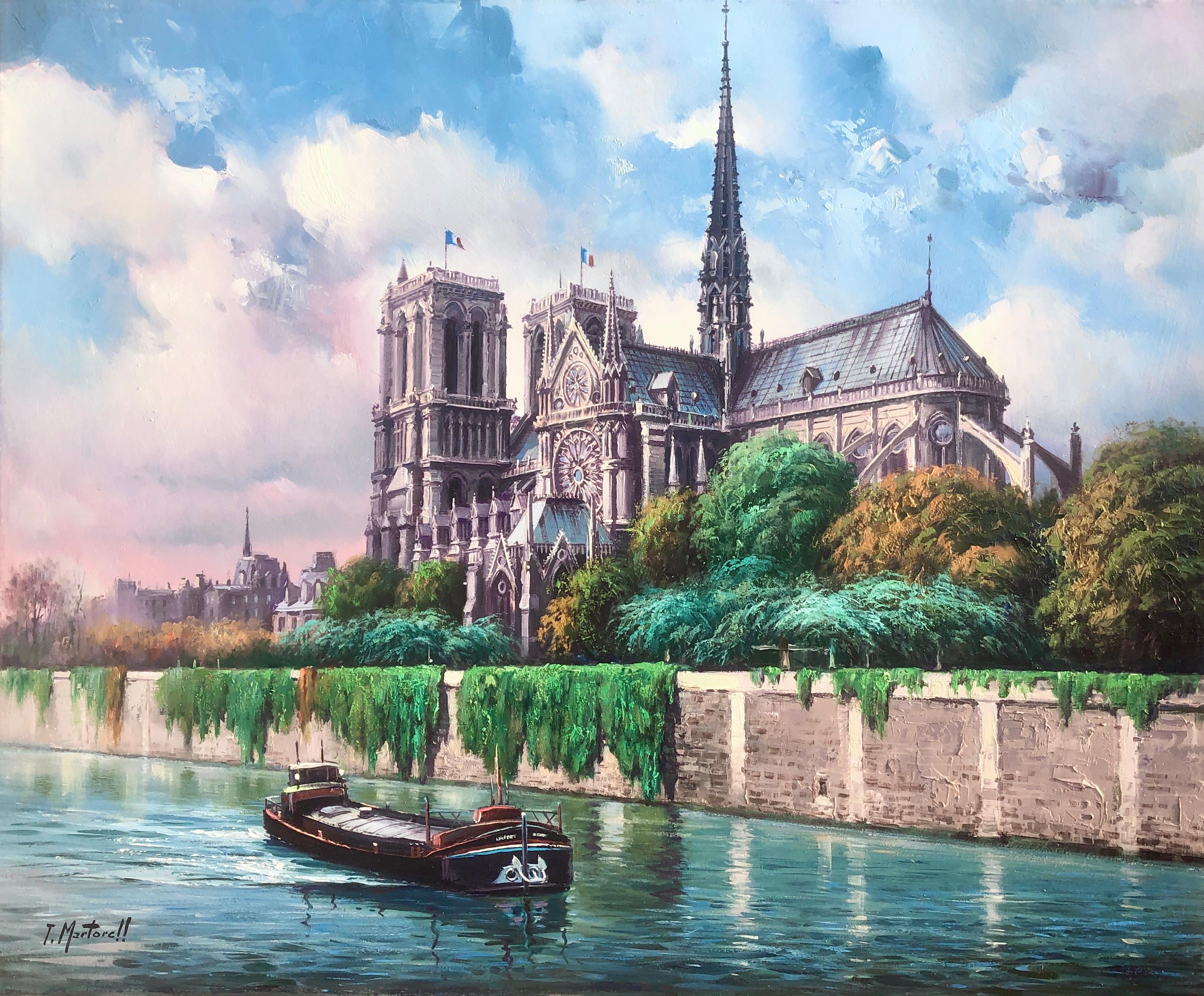 Tomas Martorell Landscape Painting - Notre Dame Cathedral Paris France oil on canvas painting