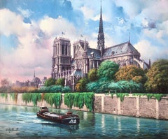 Notre Dame Cathedral Paris France oil on canvas painting