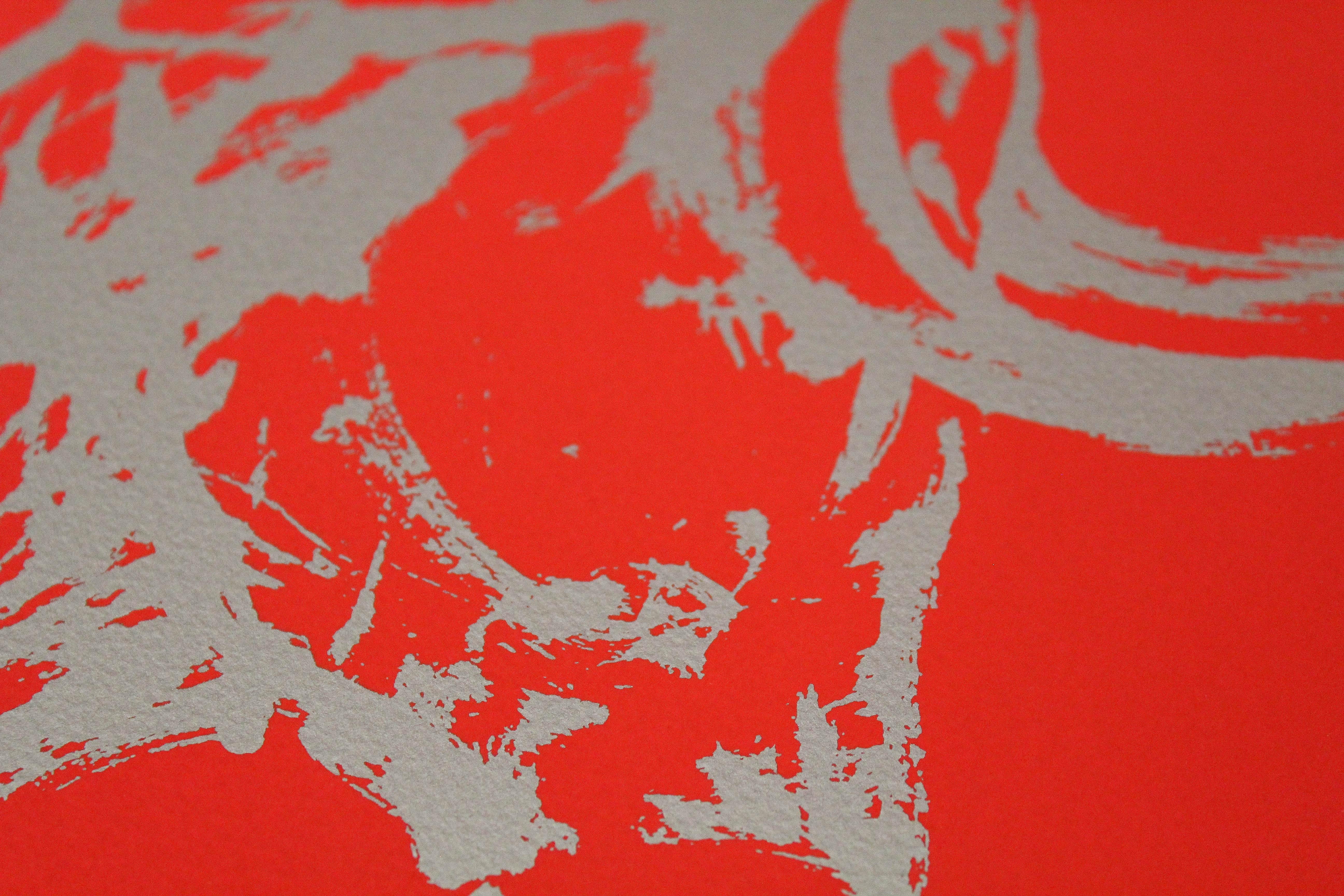  Bull fury (Mexican Contemporary Art) - Red Animal Print by Tomás Pineda