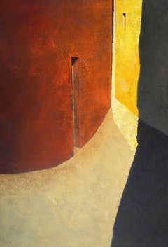 Estrip - 21e siècle, contemporain, peinture, huile sur toile, jaune, terre cuite