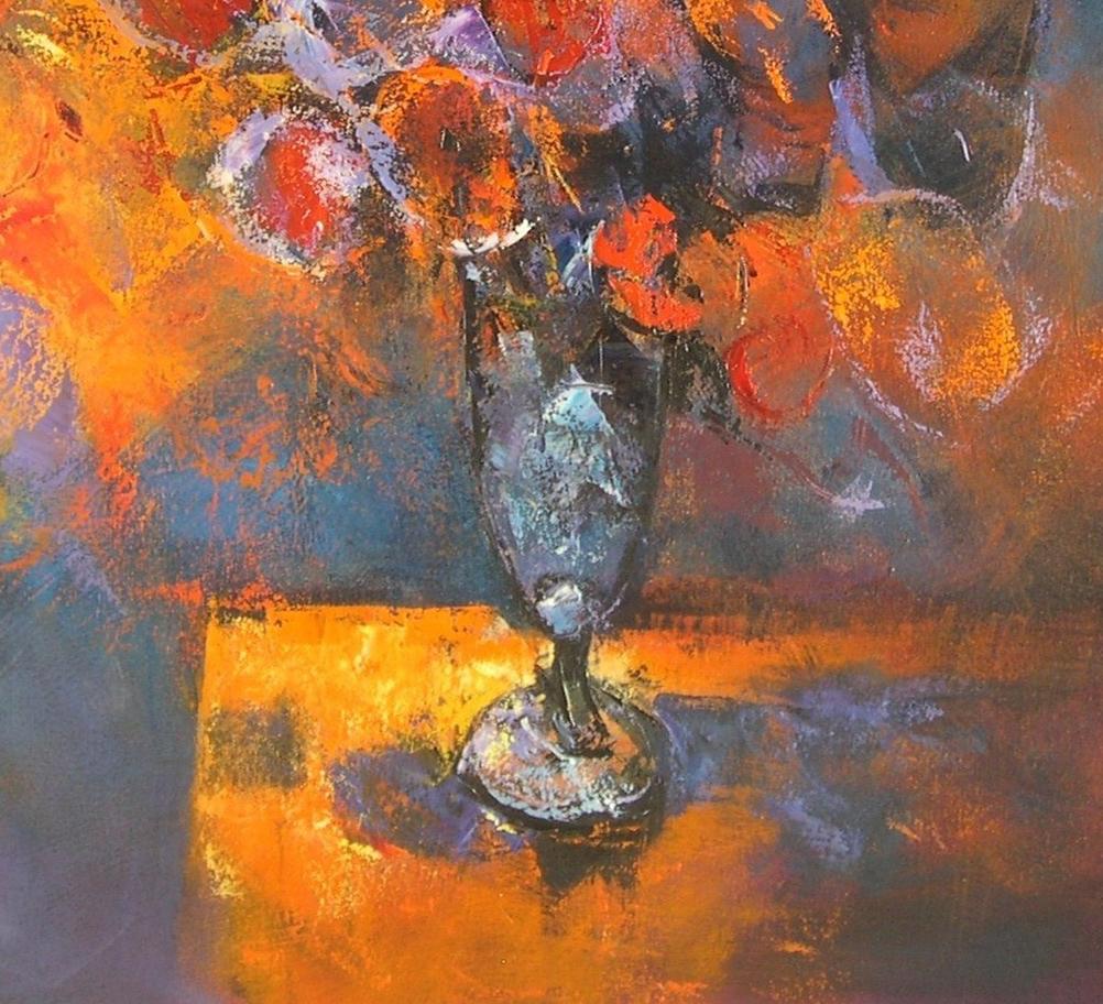 Flors al Cava - 21e siècle, contemporain, nature morte, peinture à l'huile, fleurs - Marron Figurative Painting par Tomàs Sunyol