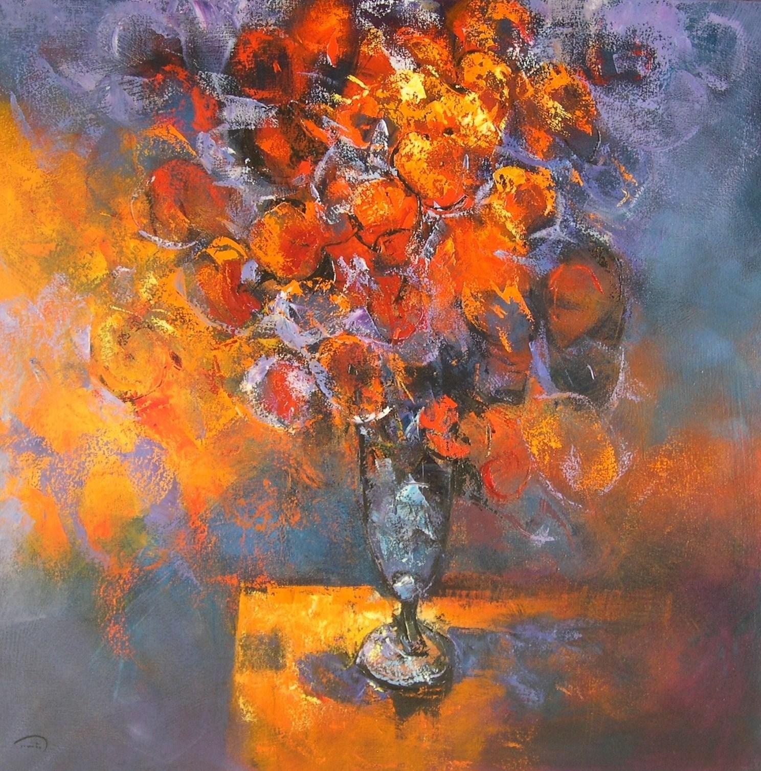 Figurative Painting di Tomàs Sunyol - Flors al Cava - 21° secolo, Contemporaneo, Natura morta, Pittura a olio, Fiori