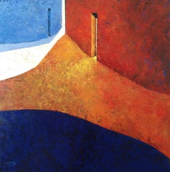 Passeig del Llac - 21e siècle, contemporain, peinture à l'huile, orange, bleu