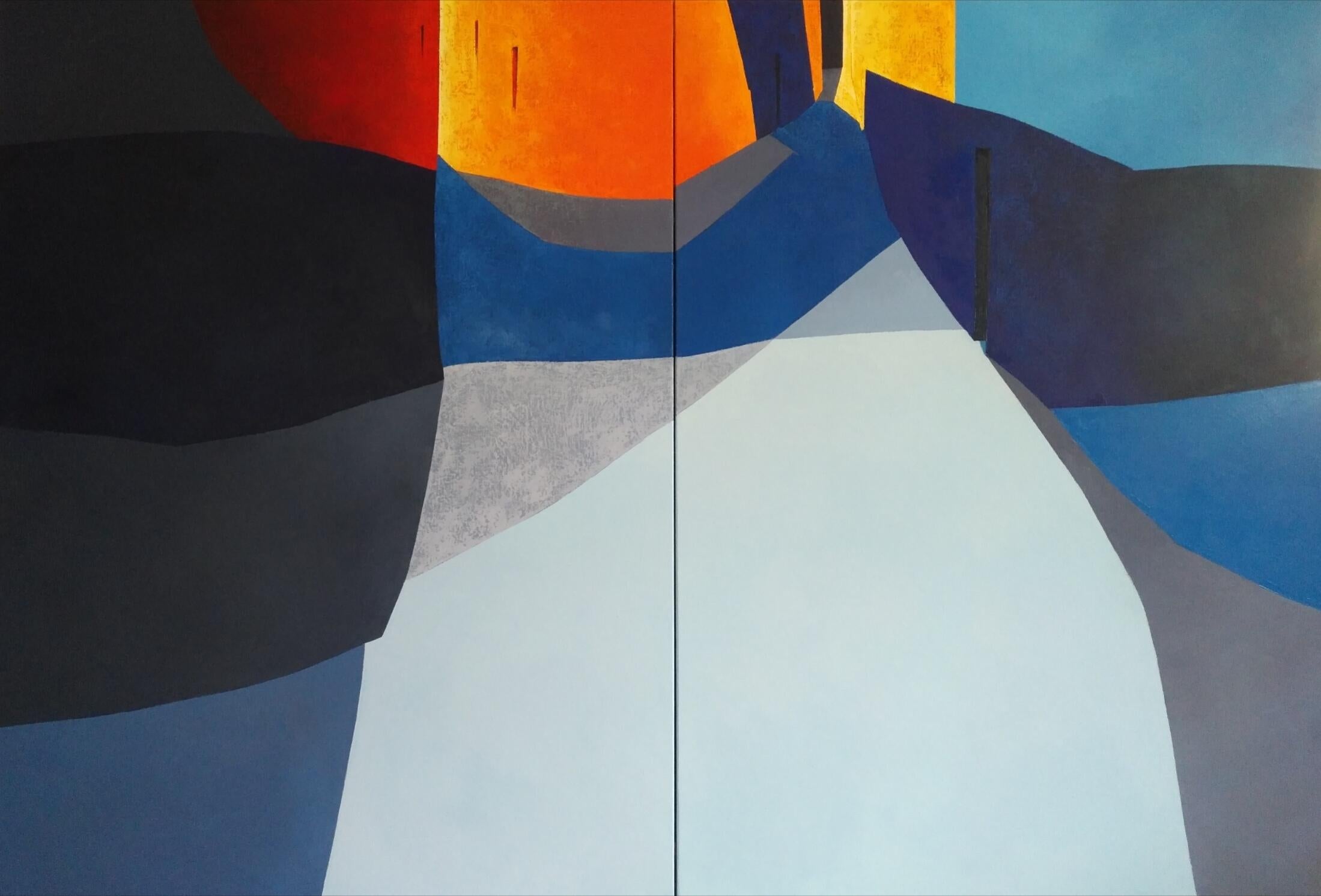 Streets - 21. Jahrhundert, Zeitgenössisch, Gemälde, Öl auf Leinwand, Diptychon