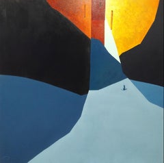 Le chat - XXIe siècle, art contemporain, peinture, huile sur toile, paysage urbain