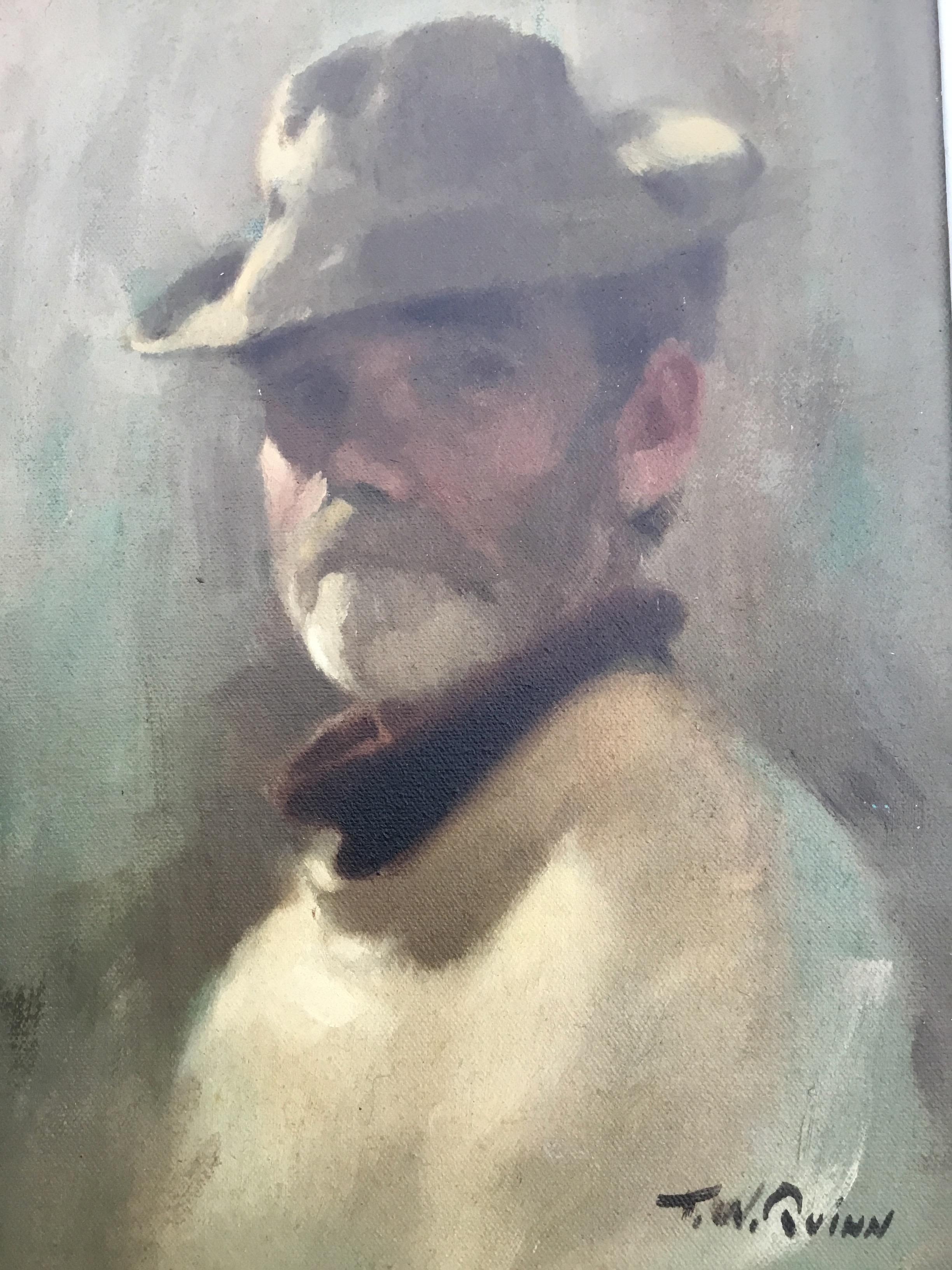 ARTIST.SELF. PORTRAIT 1918, 2016 - Gray Portrait Painting by TOMAS WILLIAM QUINN