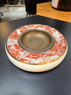 Tomaso Barbi Ceramic and Brass Centerpiece Bowl with Red Marbleized Glaze