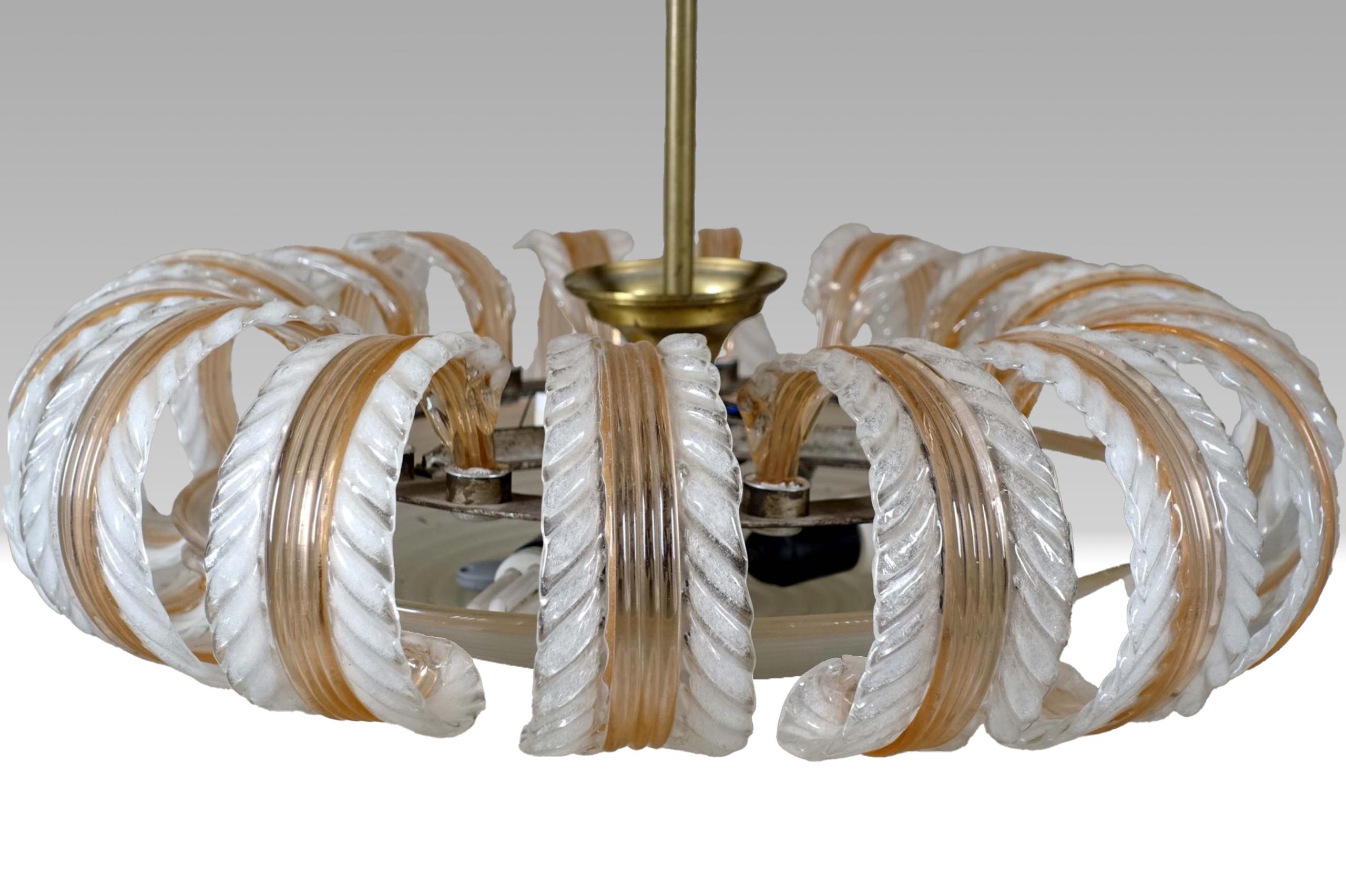 Européen Rare Suspension Florale en Verre Soufflé 
