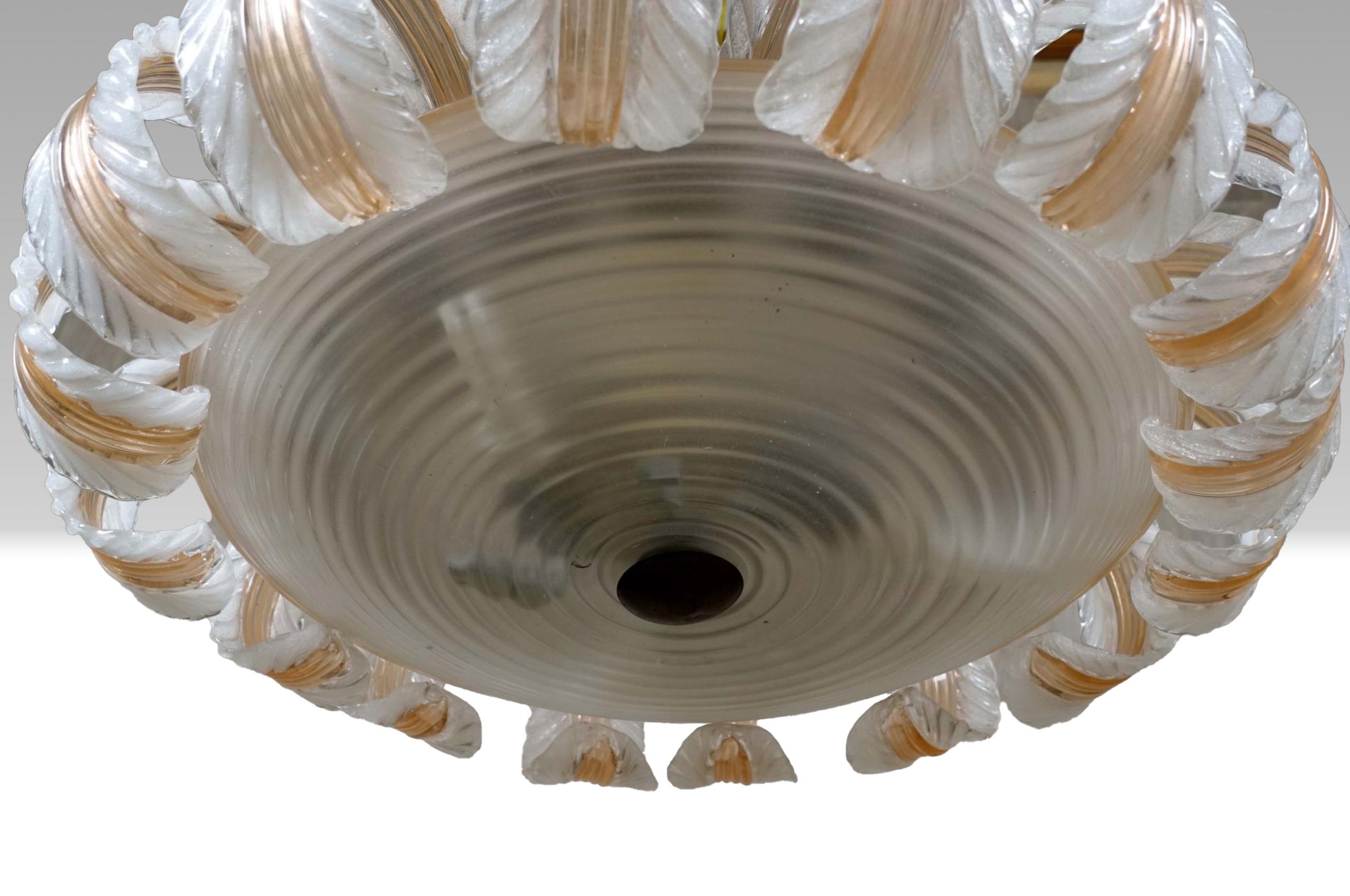 Rare Suspension Florale en Verre Soufflé 