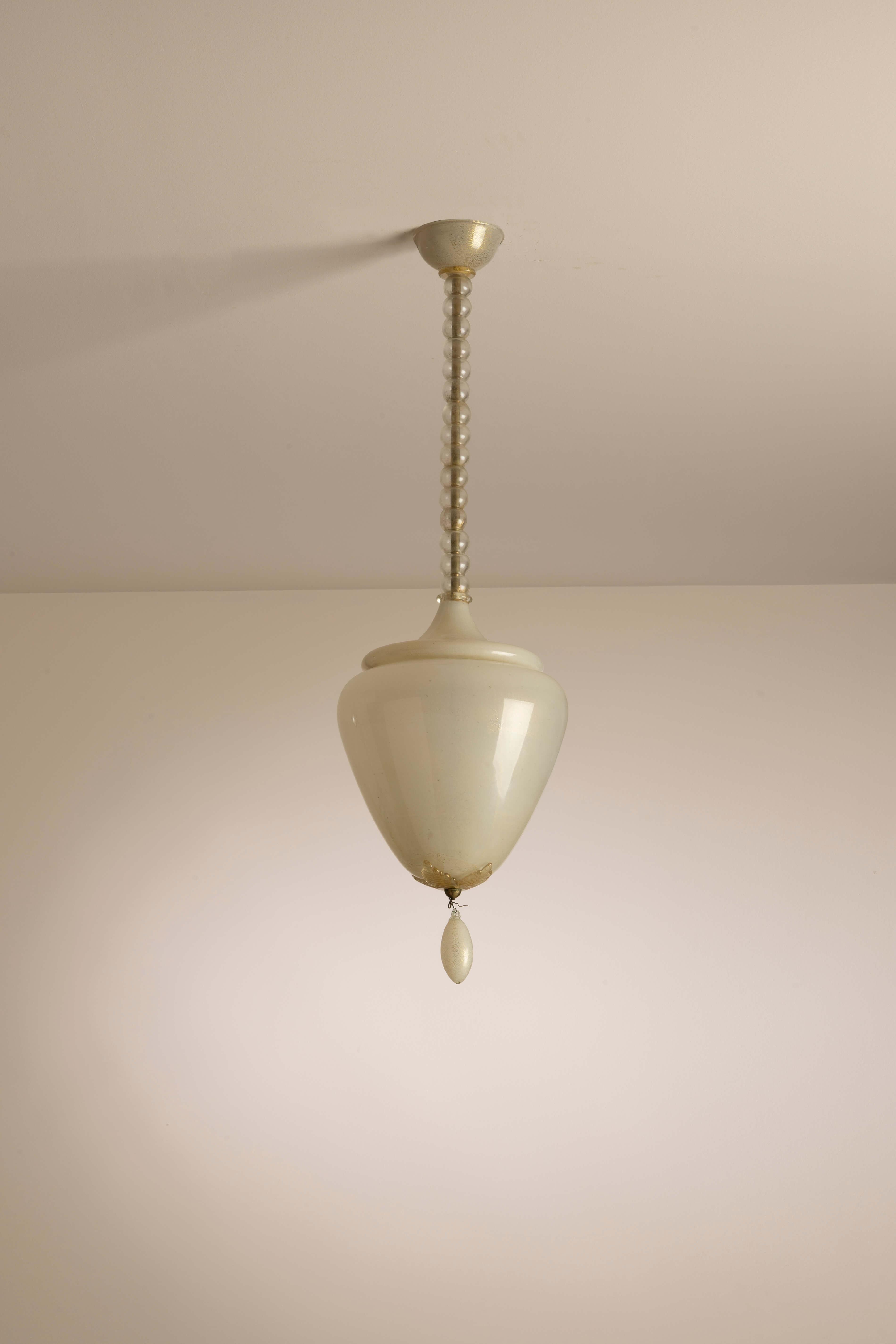 Lámpara de cristal lattimo de Tomaso Buzzi para Venini, Italia, años 30 Art Decó en venta