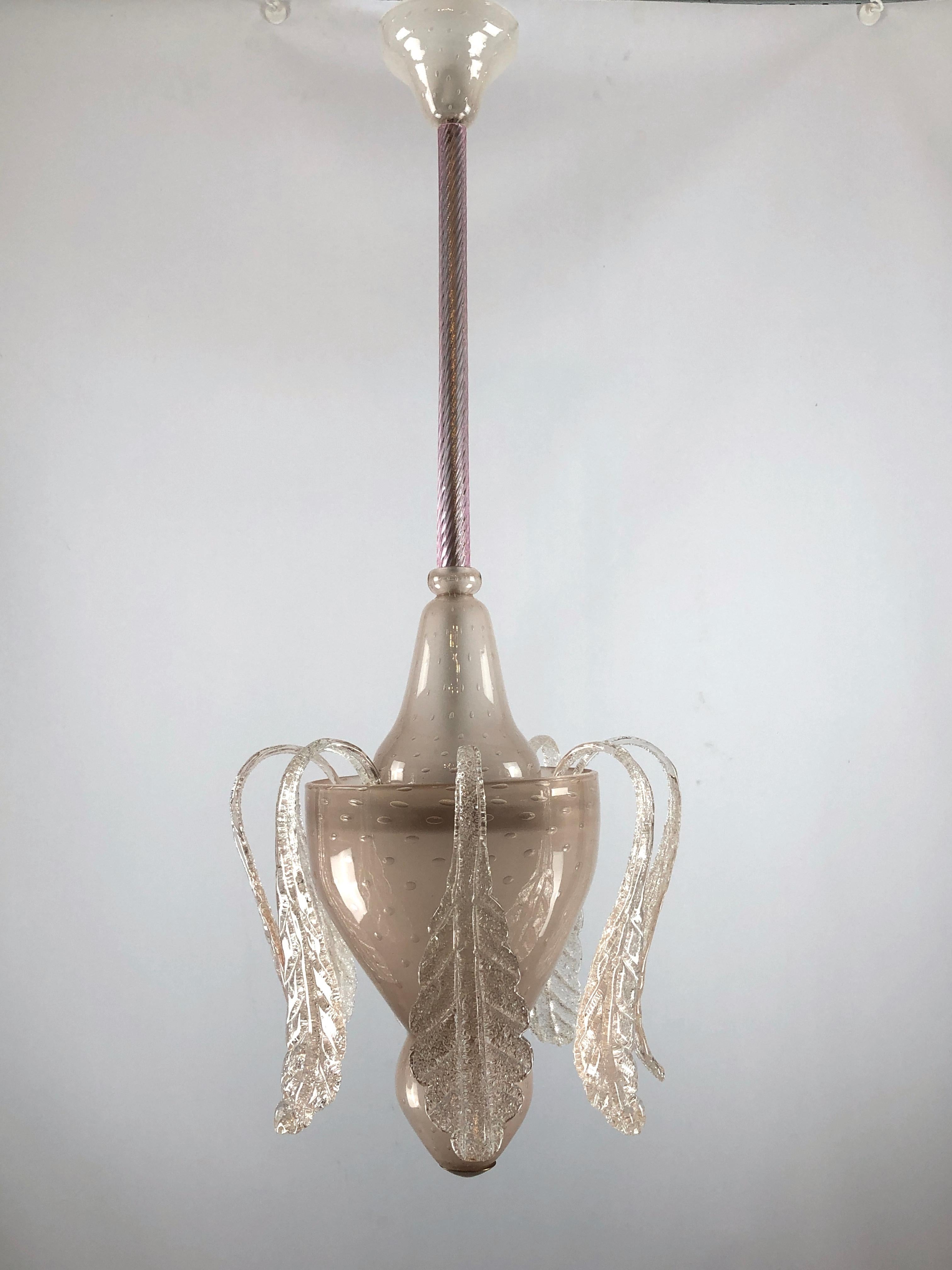 Great condition with no chips or cracks for this chandelier made from rare pink 