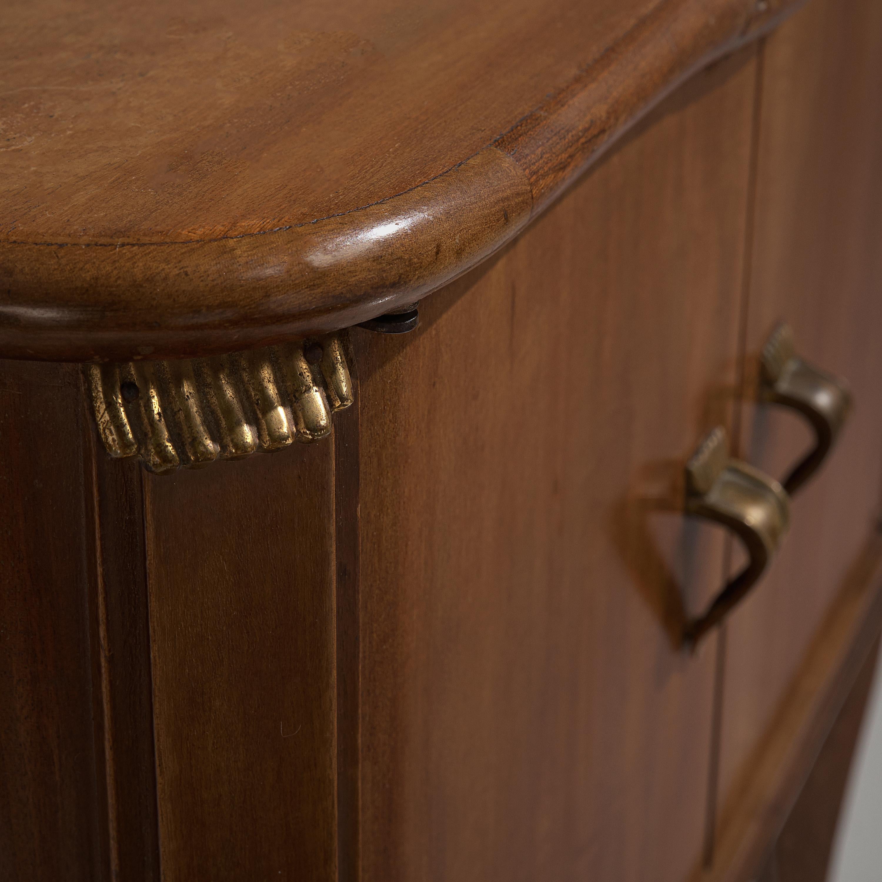 Brass Tomaso Buzzi Pair of Nightstands in Walnut