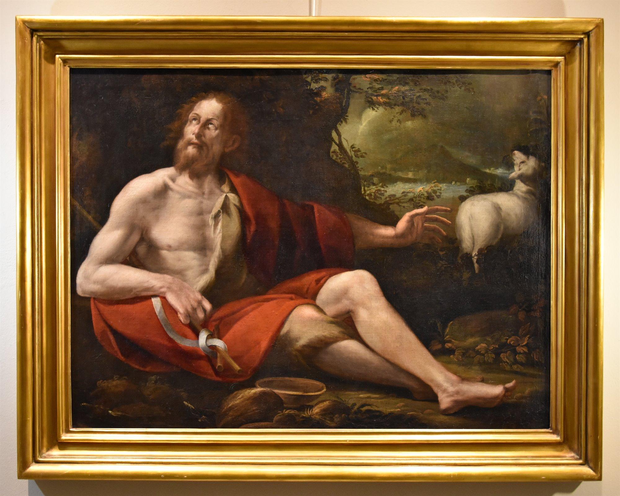 Saint John Baptist Pombioli Gemälde 17. Jahrhundert Öl auf Leinwand Alter Meister Italien (Alte Meister), Painting, von Tomaso Pombioli (Crema, 1579 – Crema, 1636) 