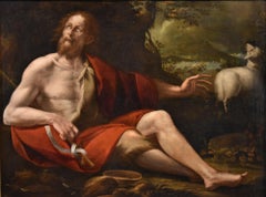 Saint John Baptist Pombioli Dipinto del XVII secolo Olio su tela Vecchio maestro Italia