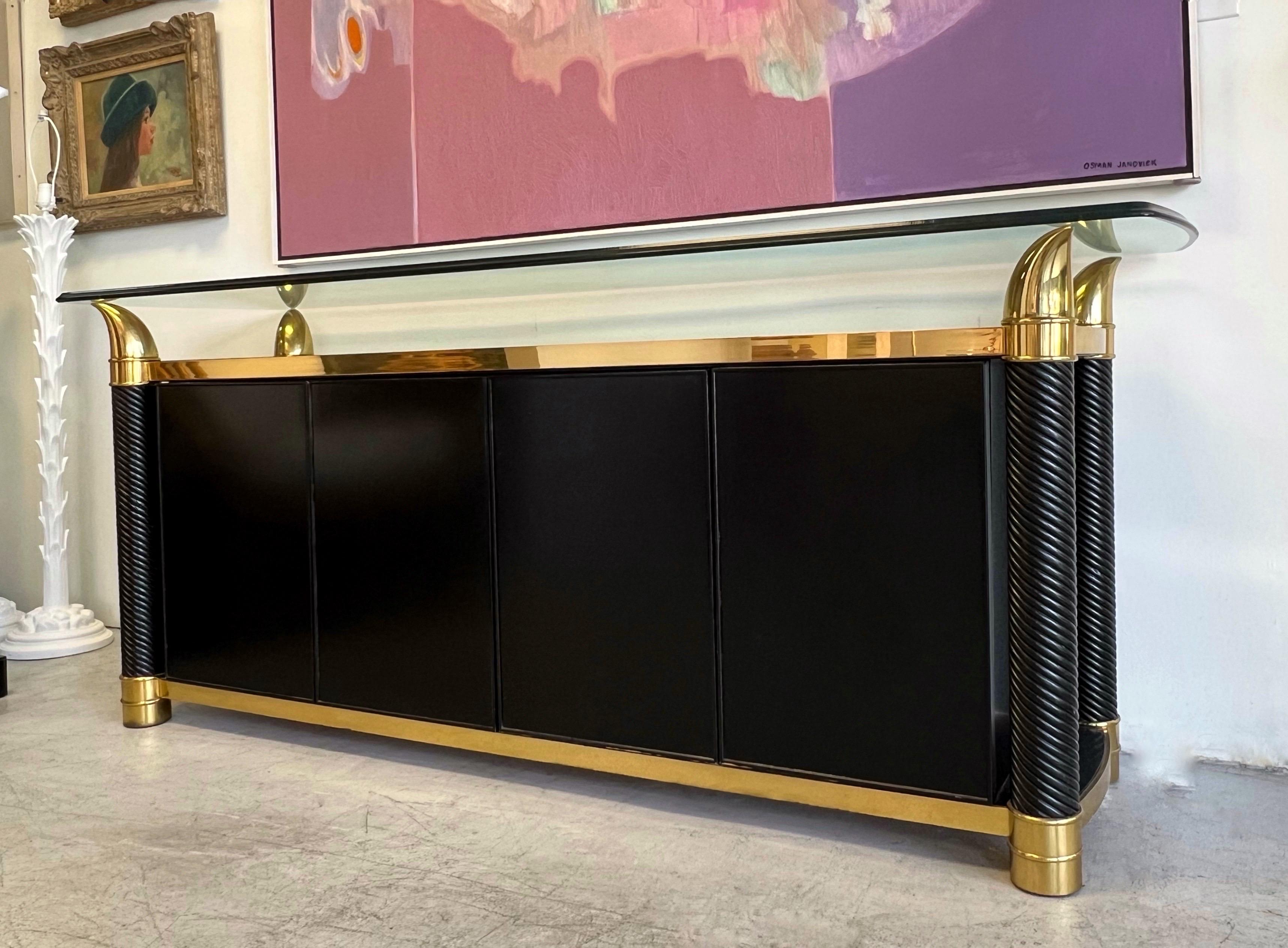 Italian Tomasso Barbi Brass Lacquer Sideboard Cabinet