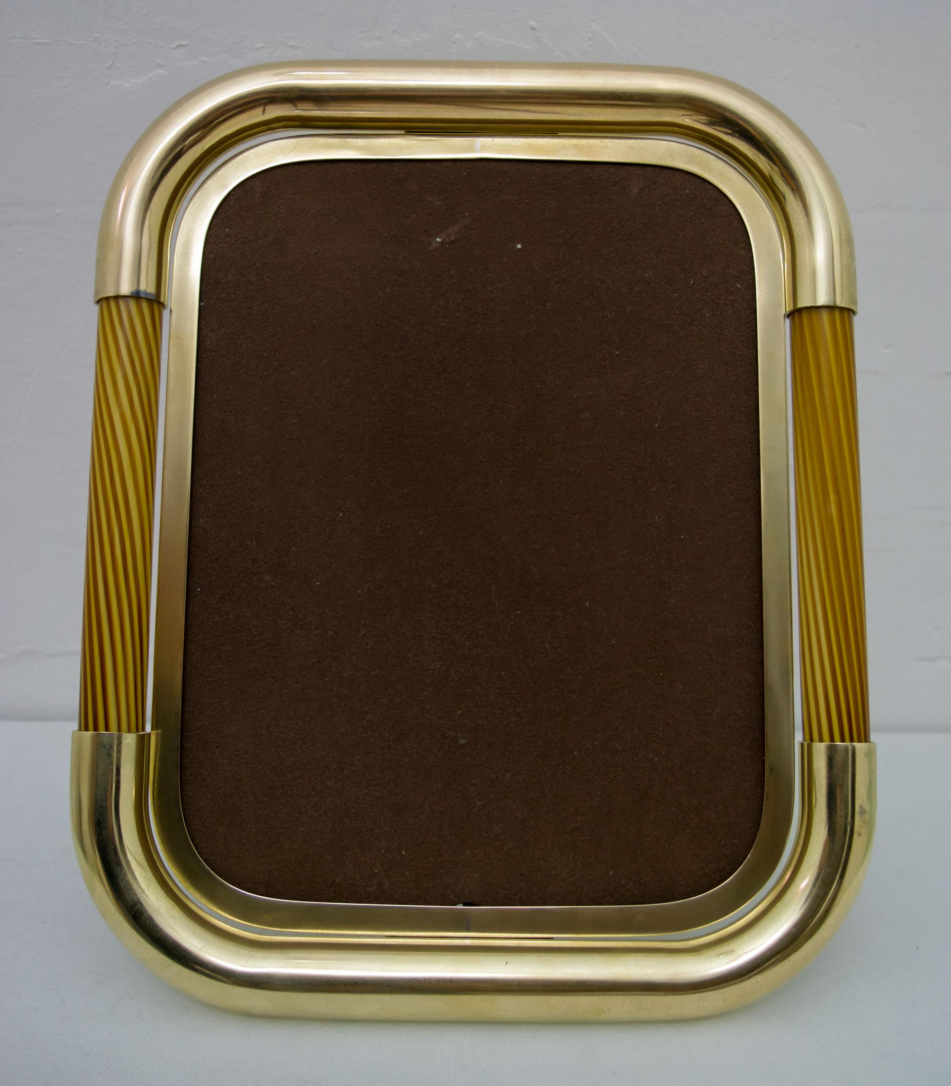 Mid-Century Modern Tommaso Barbi Midcentury Italian Brass and Murano Glass Picture Frame, 1970s