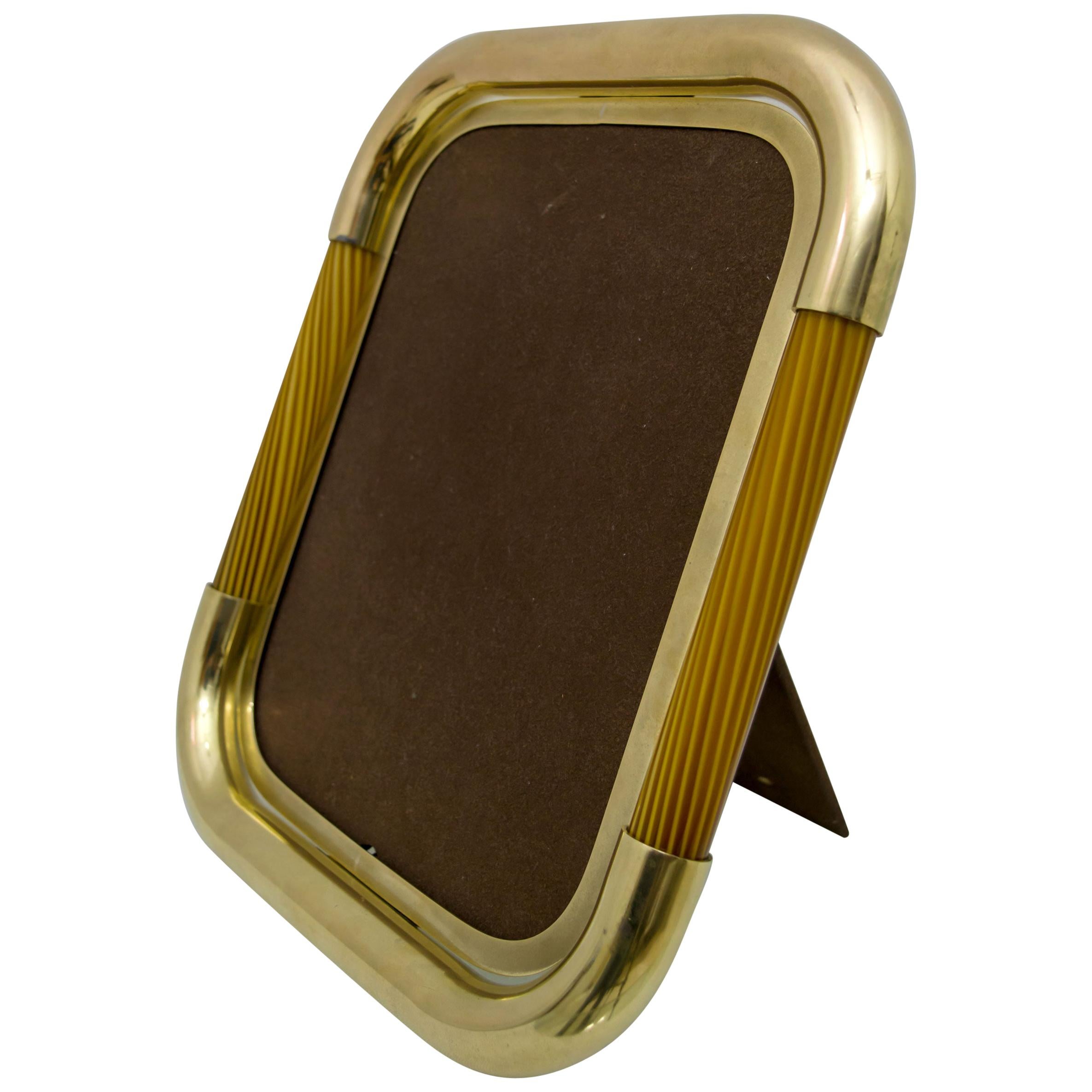 Tommaso Barbi Midcentury Italian Brass and Murano Glass Picture Frame, 1970s