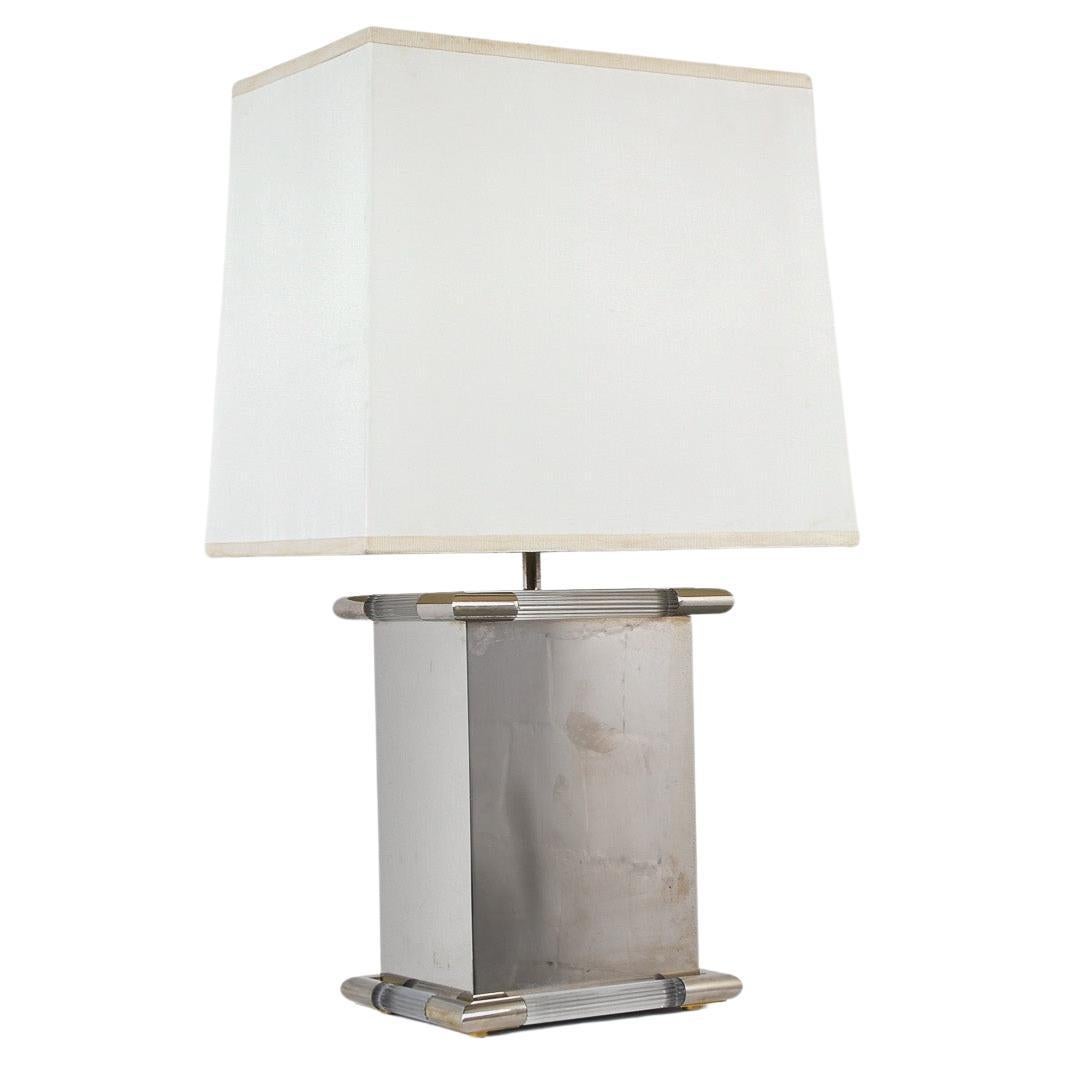 Tomasso Barbi polished steel and lucite table lamp For Sale
