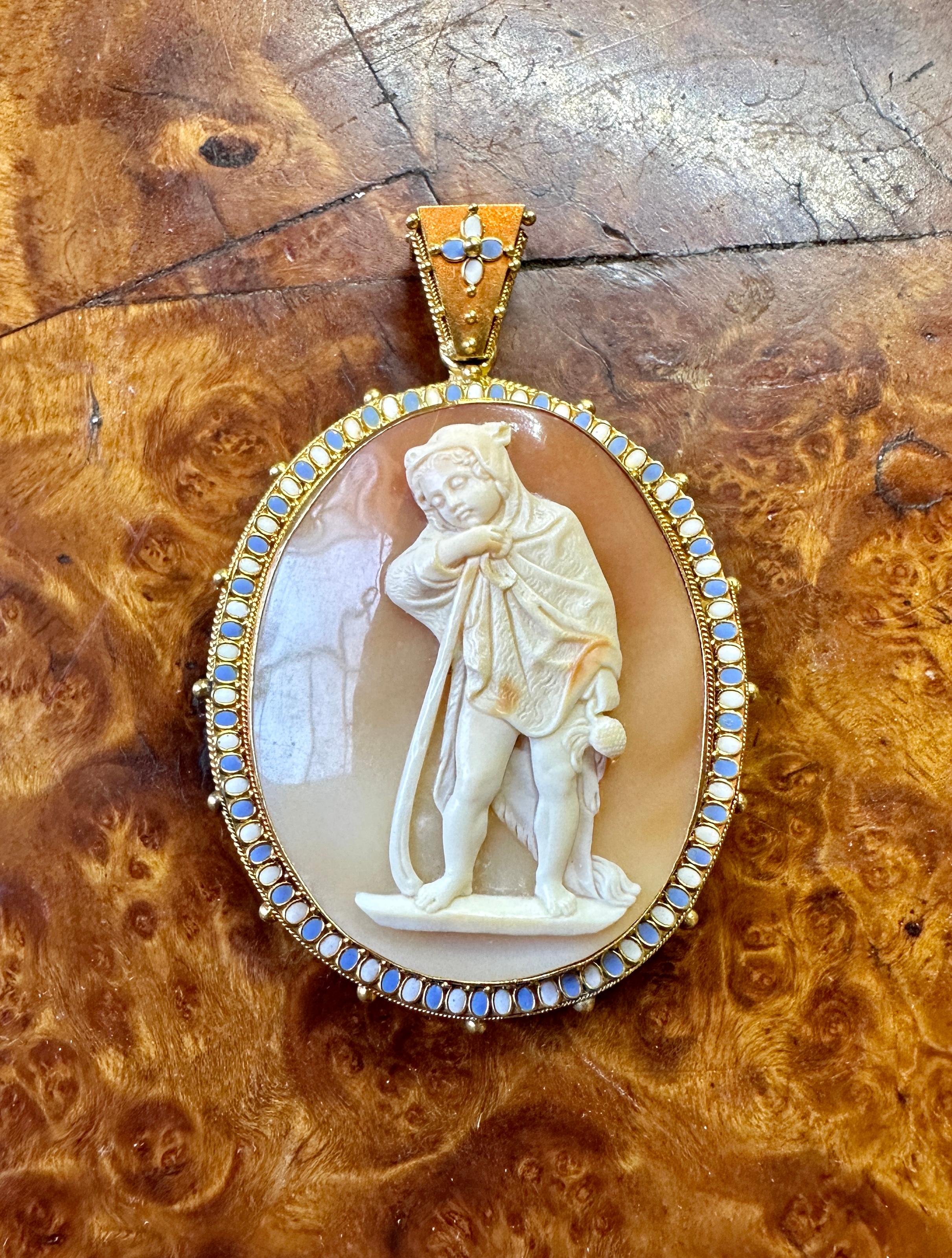 Tomasso Saulini Boy Cameo Locket Pendant Necklace 14 Karat Gold Museum Quality For Sale 5