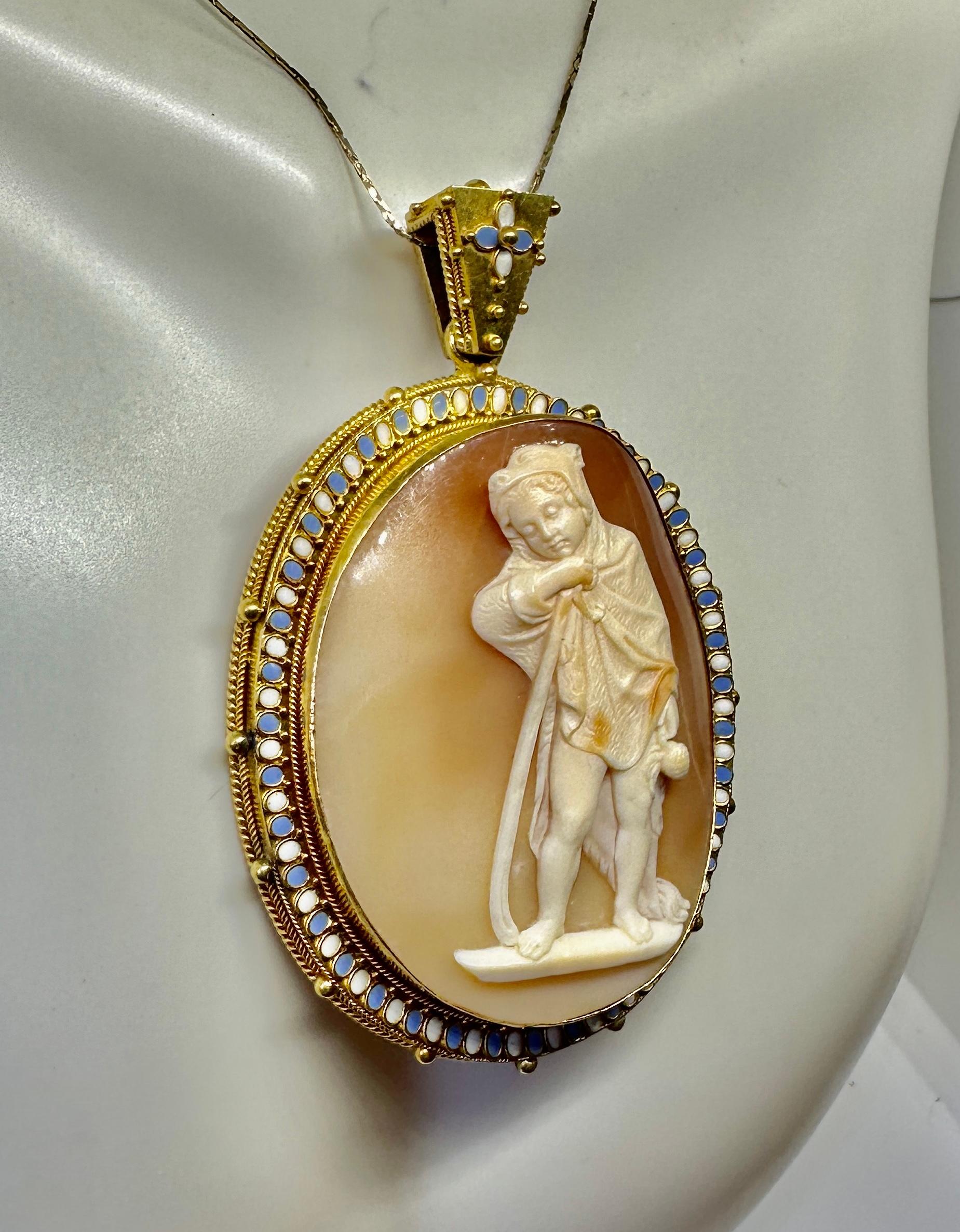 Tomasso Saulini Boy Cameo Locket Pendant Necklace 14 Karat Gold Museum Quality For Sale 6