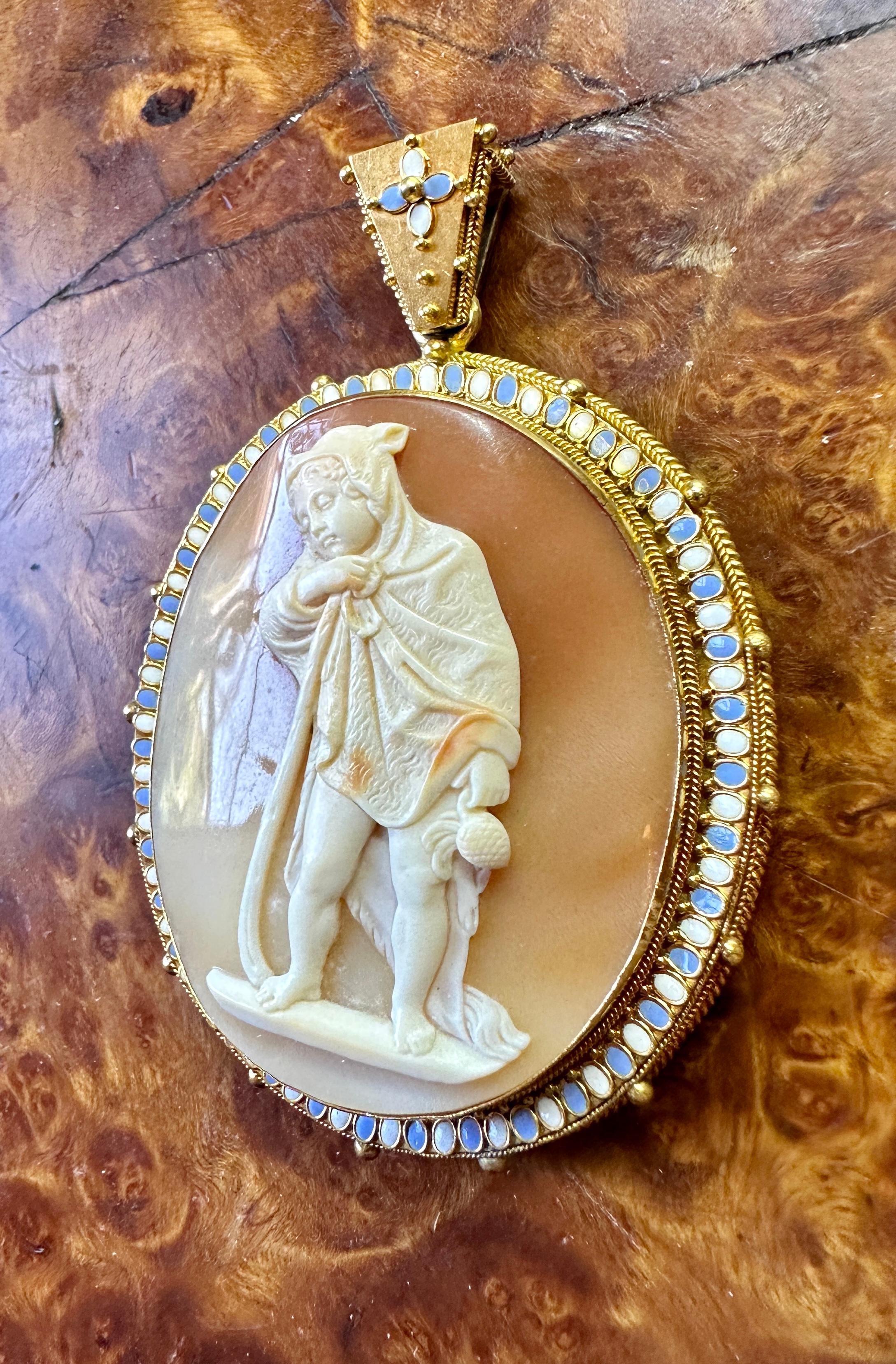 Tomasso Saulini Boy Cameo Locket Pendant Necklace 14 Karat Gold Museum Quality For Sale 7