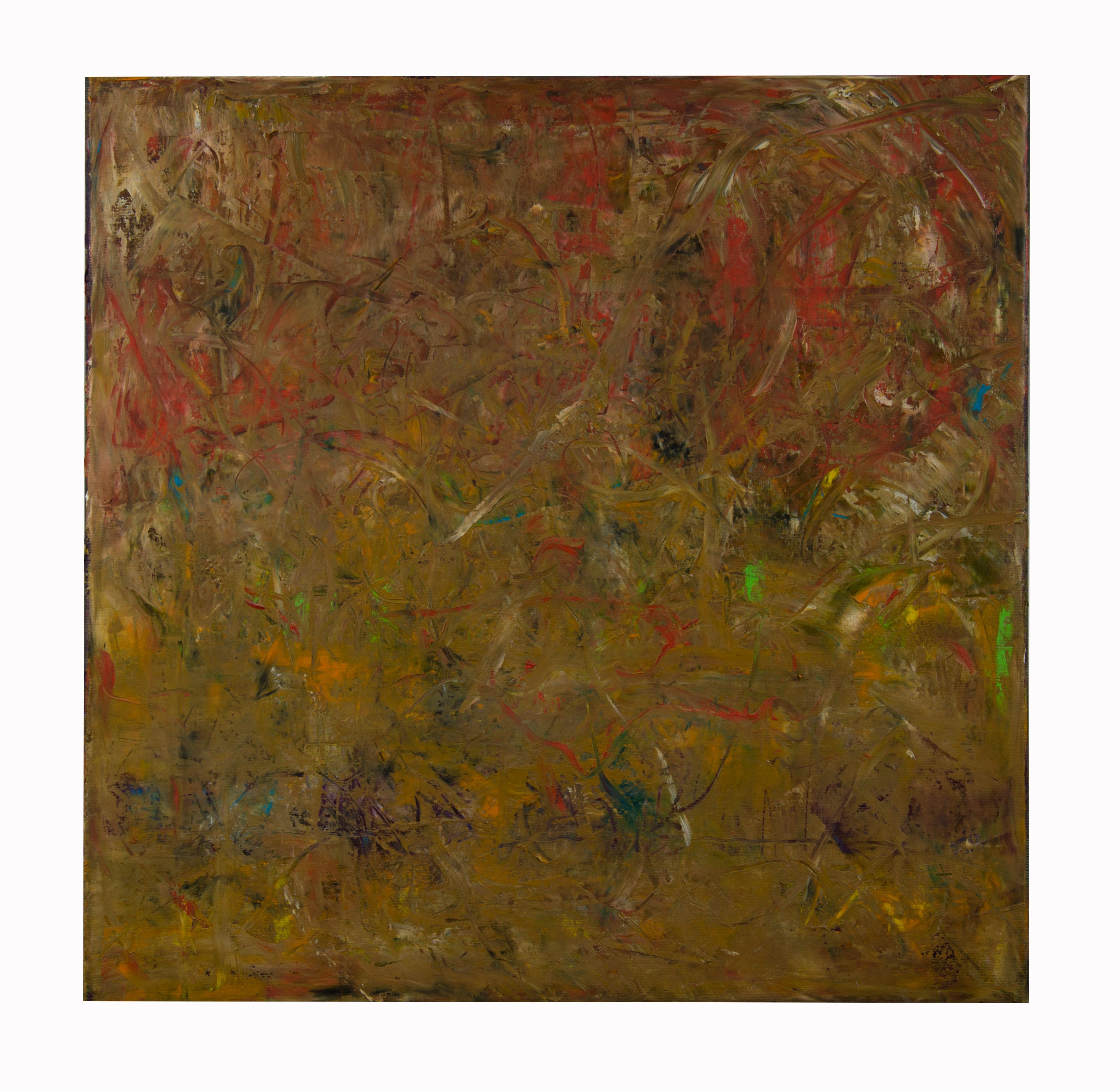 Composition rythmique 8  Peinture à l'huile abstraite expressionniste contemporaine - Marron Landscape Painting par Tomasz Bielak