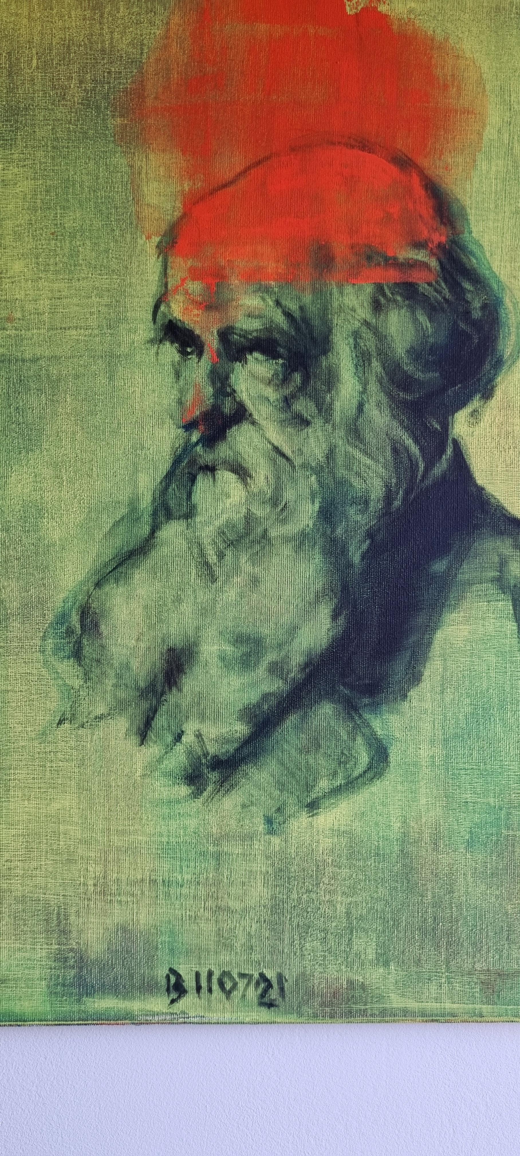 DARWIN - Pintura al óleo figurativa contemporánea, Retrato de hombre - Painting Contemporáneo de Tomasz Bielak