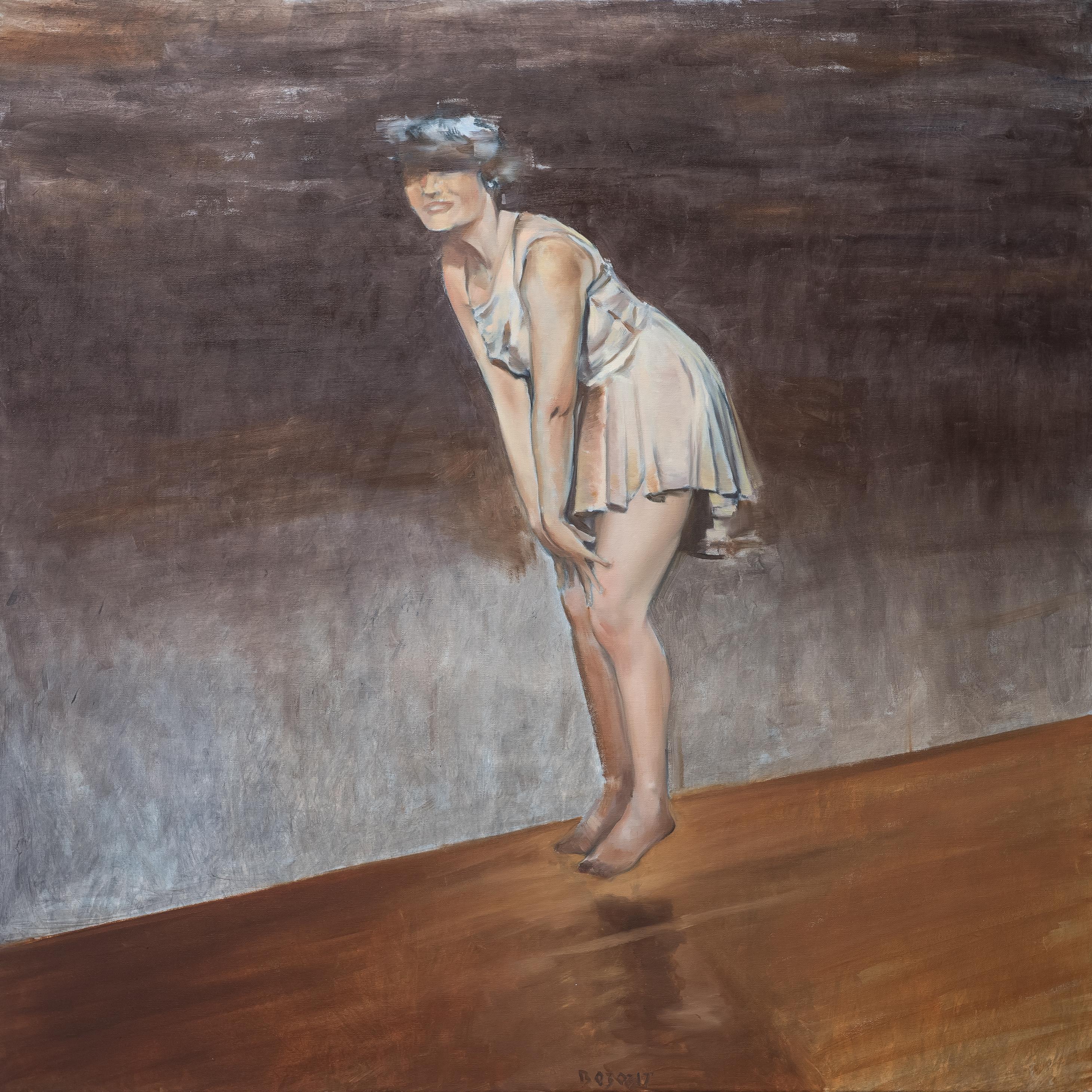 Portrait Painting Tomasz Bielak - Euphoria - Femme montante - Peinture à l'huile figurative contemporaine, portrait de femme