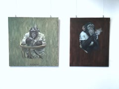 Monkey with a Cigarette I - Zeitgenössisches figuratives Tier-Ölgemälde