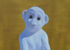 Porzellan Affen – Zeitgenössisches figuratives Tier-Ölgemälde, Fotorealismus