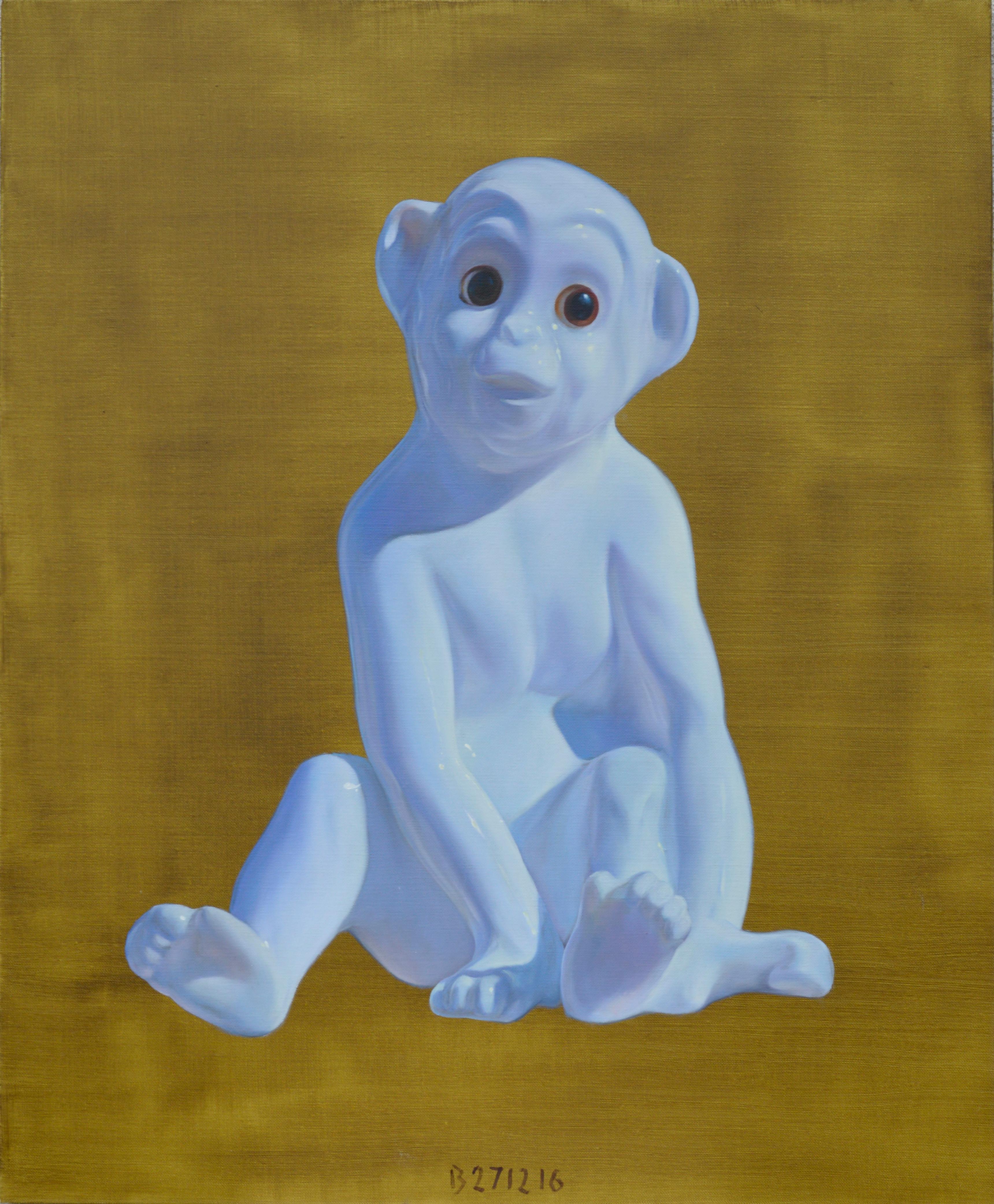 Tomasz Bielak Figurative Painting - Porcelain Monkey - Contemporary Figurative Animals Oil Painting, Photorealism