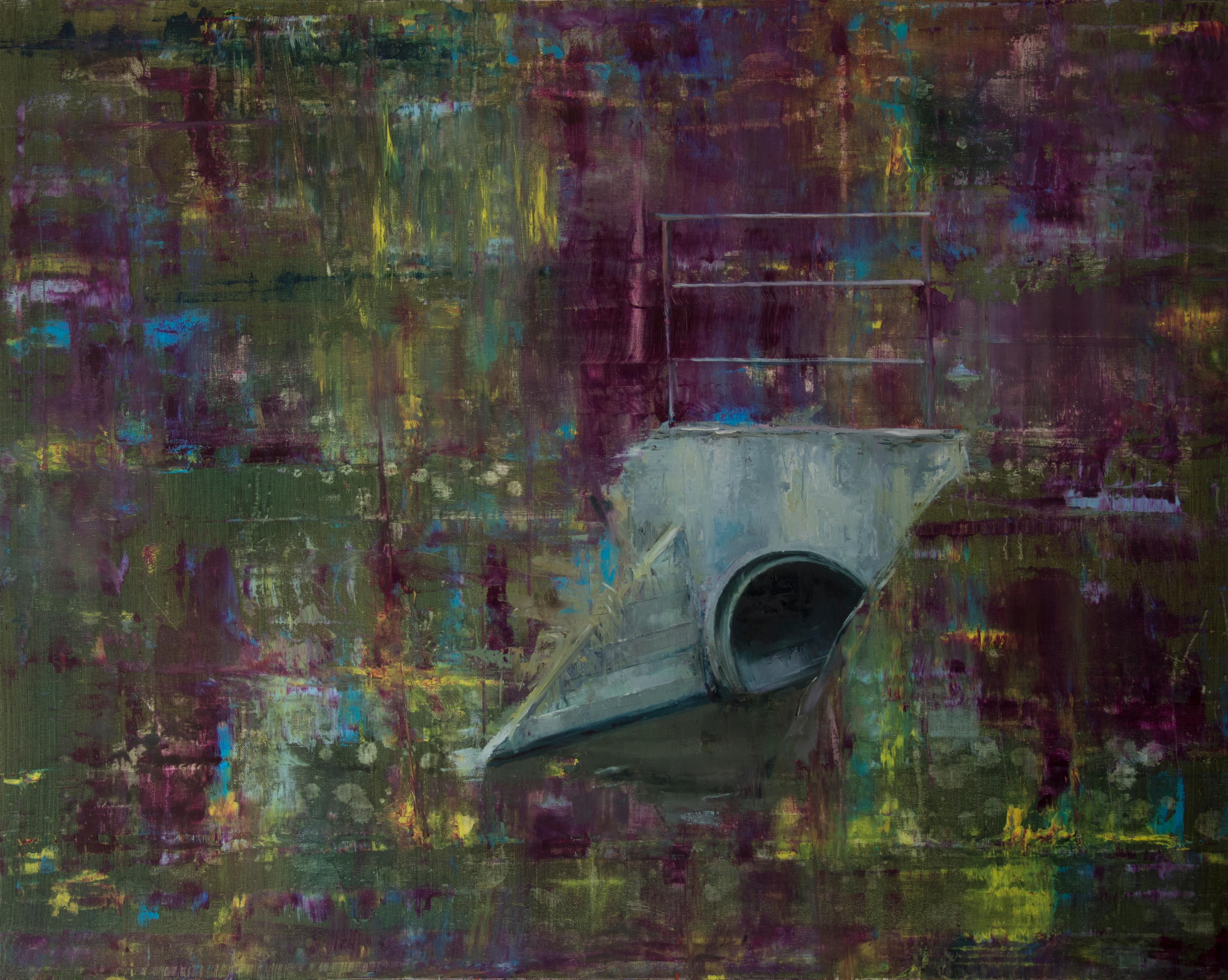 Tomasz Bielak Abstract Painting - Violet - Green Storm Sewer -  Contemporary Figurative Oil Painting
