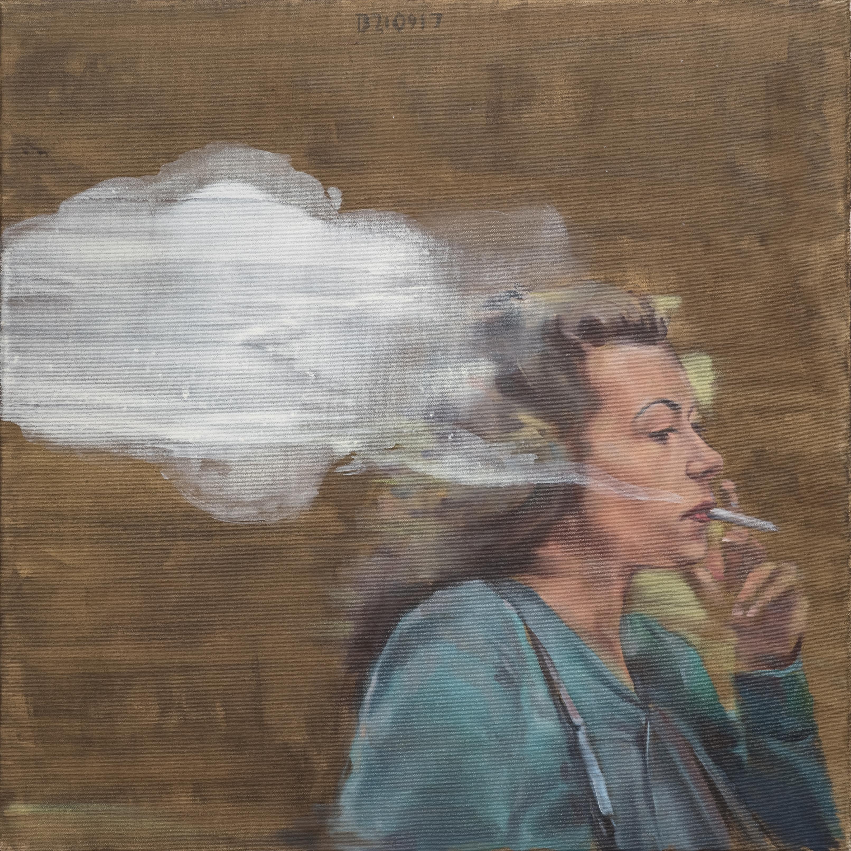 Walk With A Cigarette - Contemporary Figurative Oil Painting, Woman Portrait