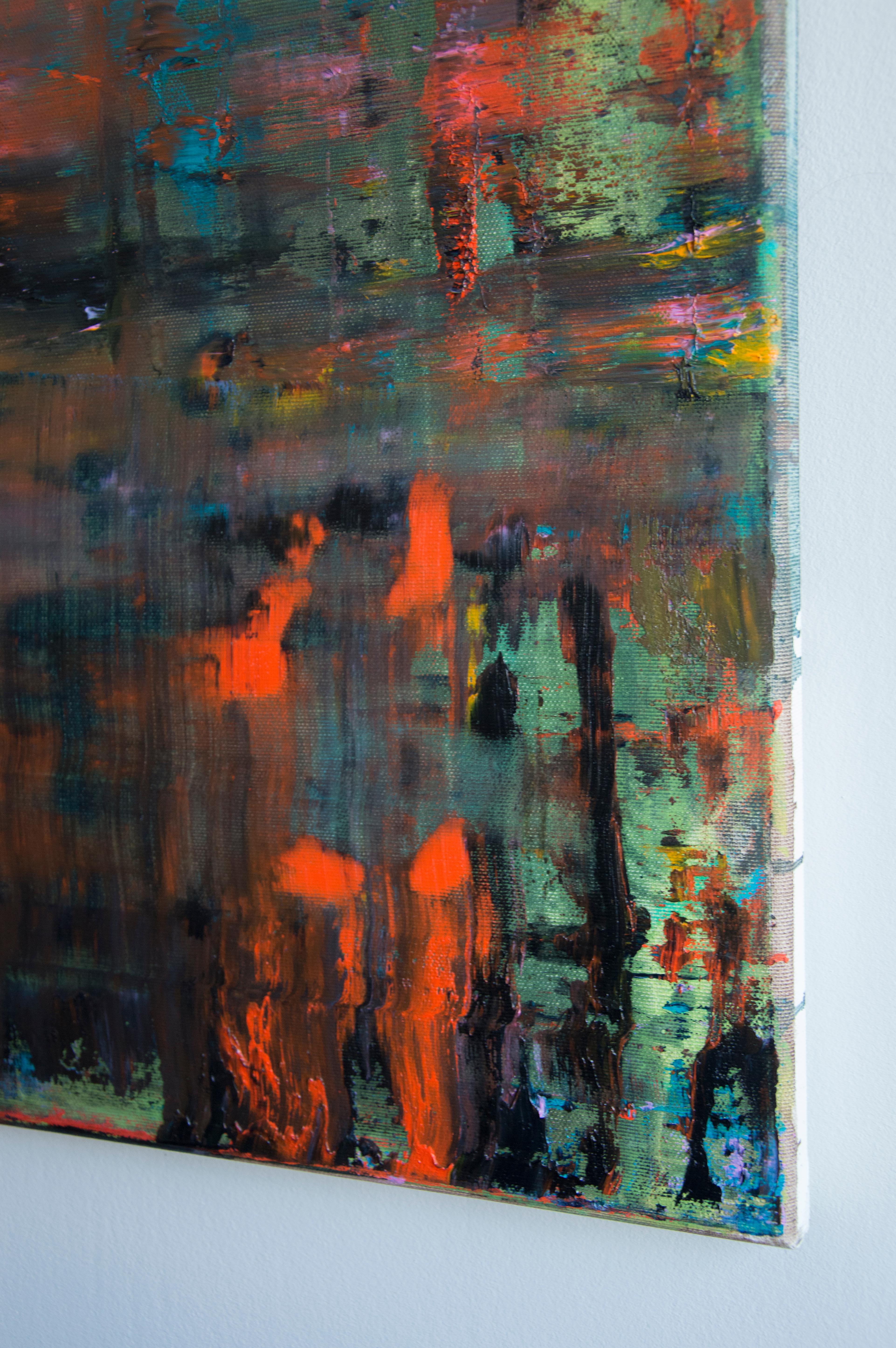 Amarillo - Naranja Alcantarillado pluvial -  Pintura al óleo figurativa contemporánea - Figurative Painting Negro de Tomasz Bielak
