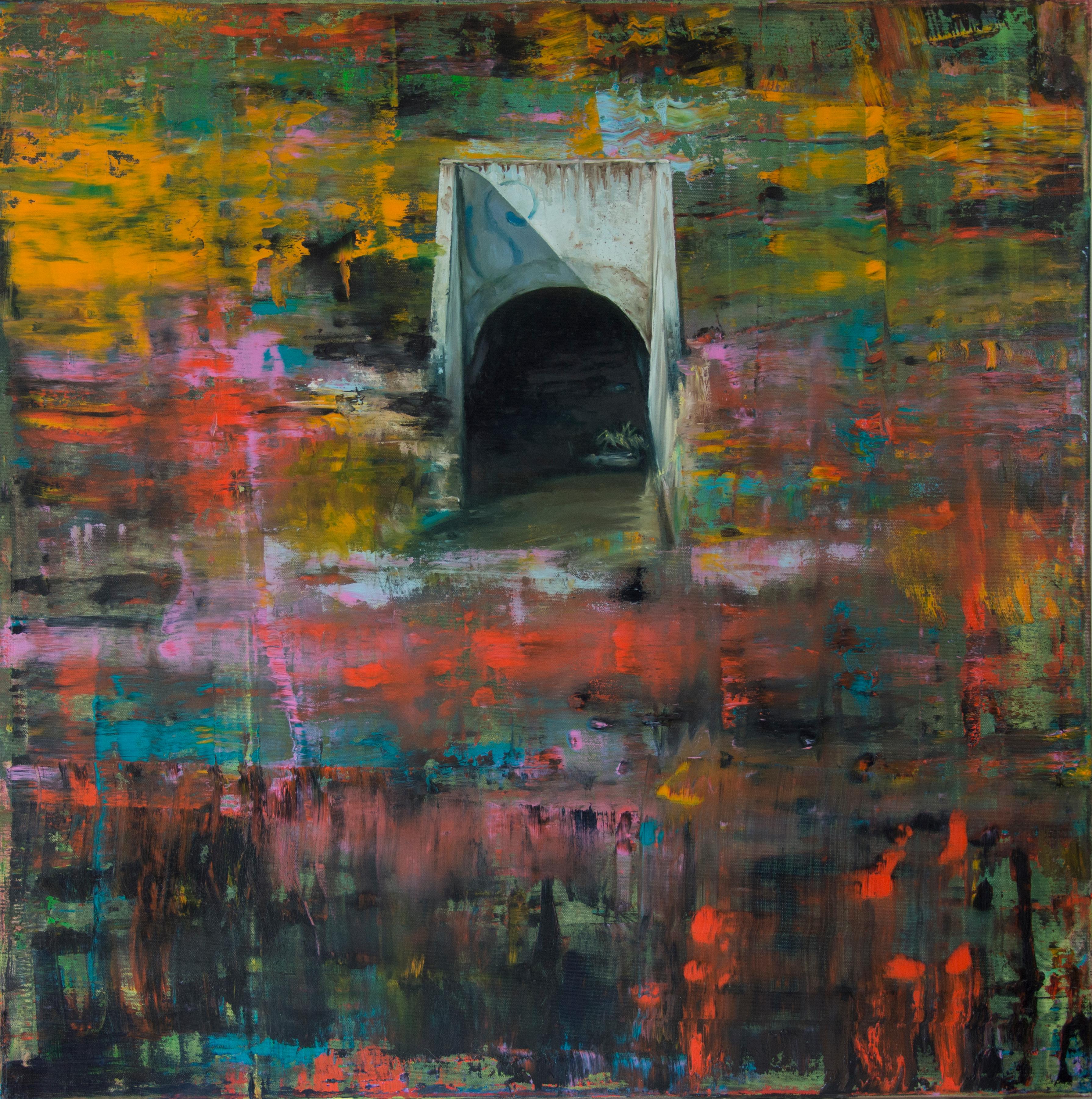 Figurative Painting de Tomasz Bielak - Amarillo - Naranja Alcantarillado pluvial -  Pintura al óleo figurativa contemporánea