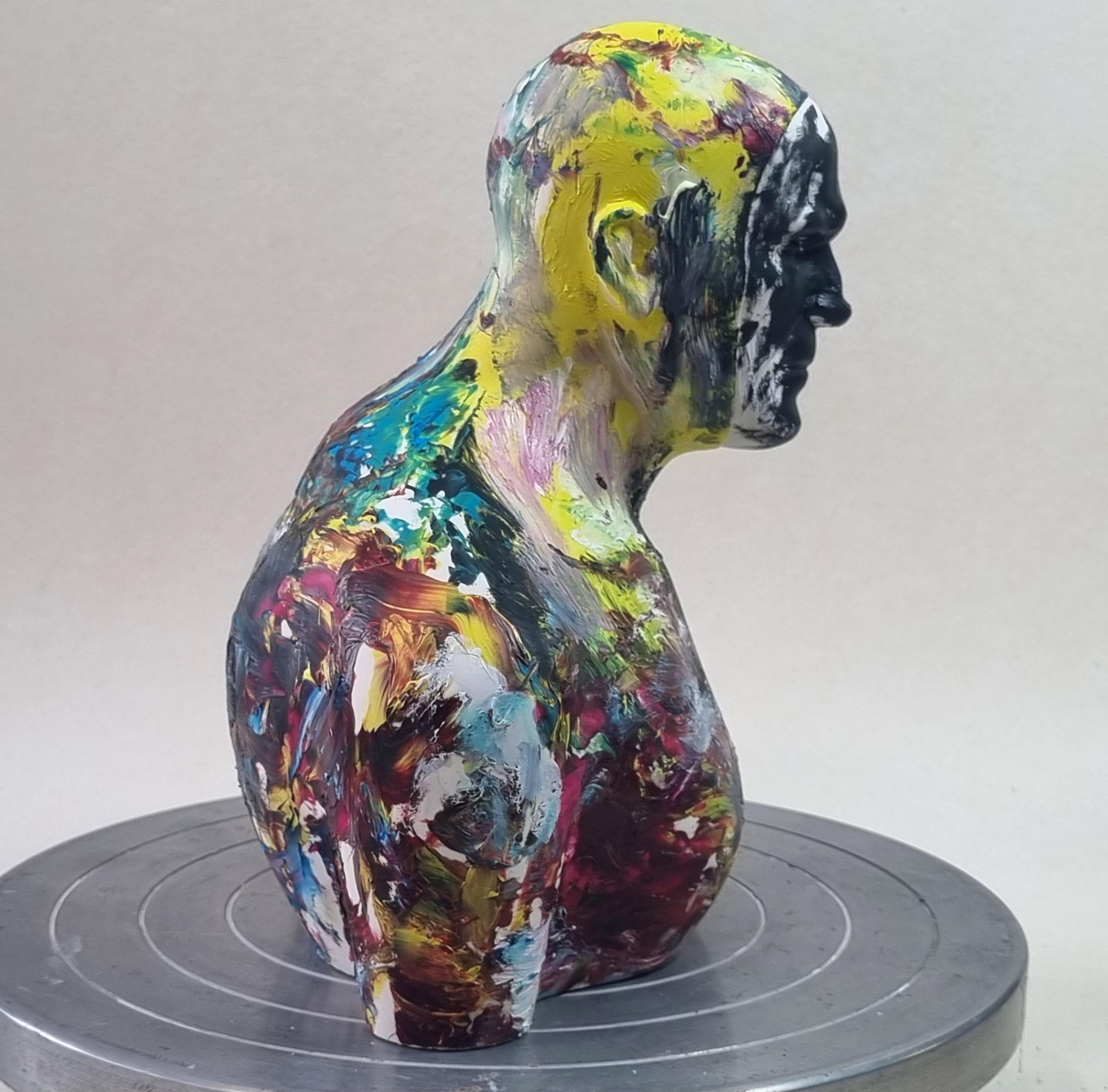 Full Color Swimmer - Contemporary Handmade Acrylic Resin Sculpture, Man Portrait For Sale 5