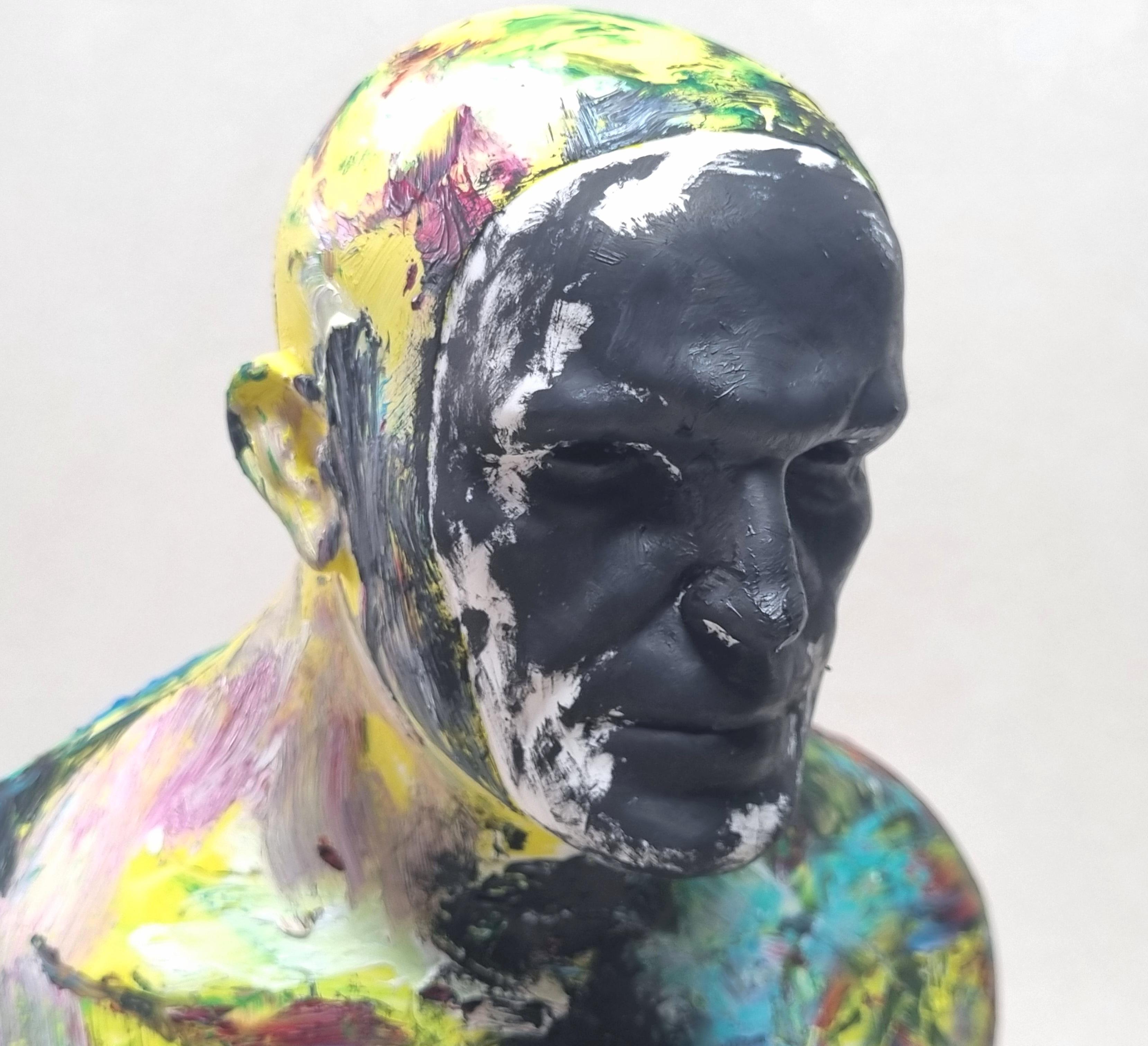 Full Color Swimmer - Contemporary Handmade Acrylic Resin Sculpture, Man Portrait For Sale 7