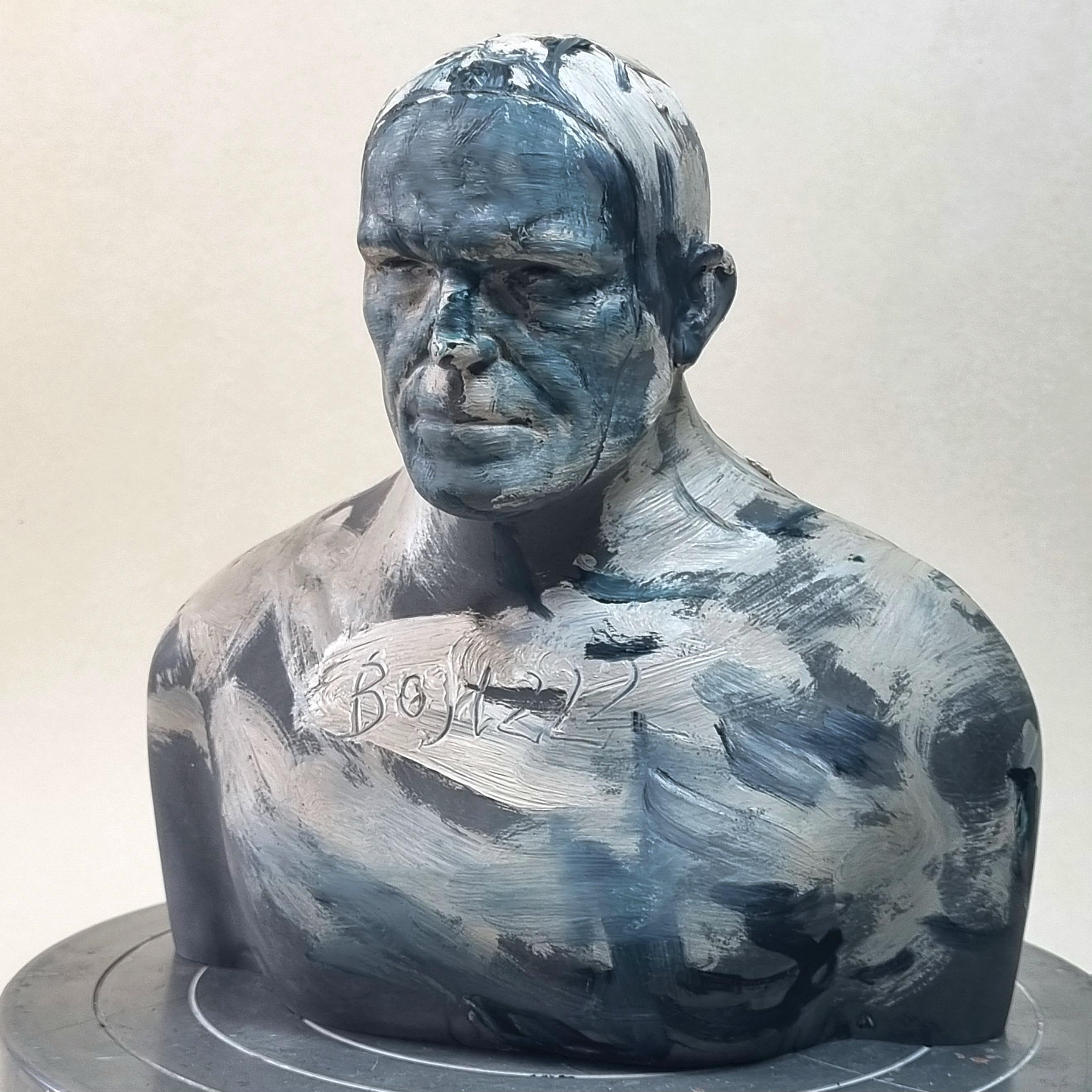 Tomasz Bielak Nude Sculpture - Gray Swimmer - Contemporary Handmade Acrylic Resin Sculpture, Man Portrait