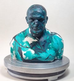 Vert  Nageur - Sculpture contemporaine en résine acrylique faite à la main, portrait d'homme