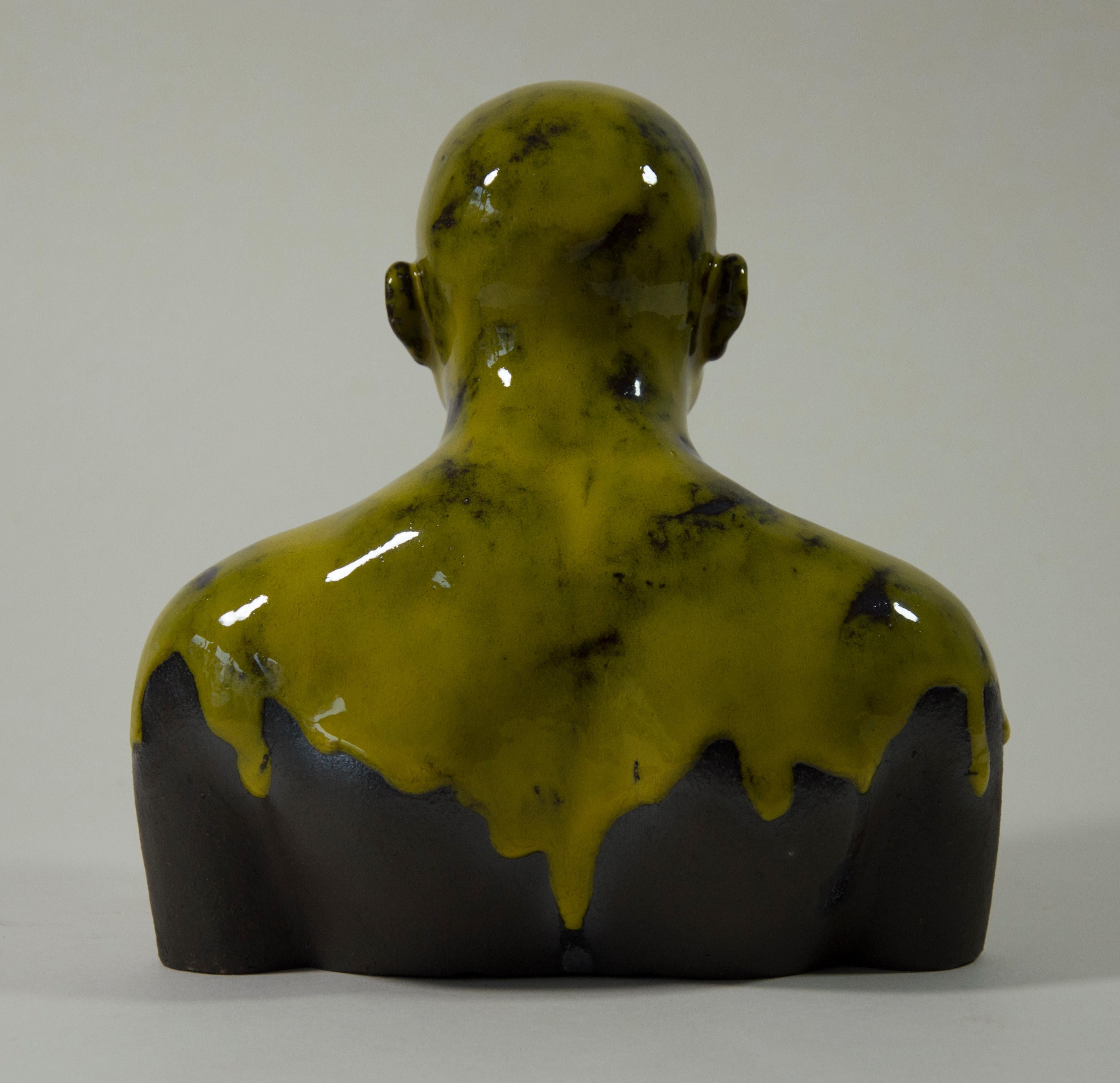 Lemon Swimmer - Contemporary Handmade Glazed Ceramics Sculpture , Man Portrait For Sale 1