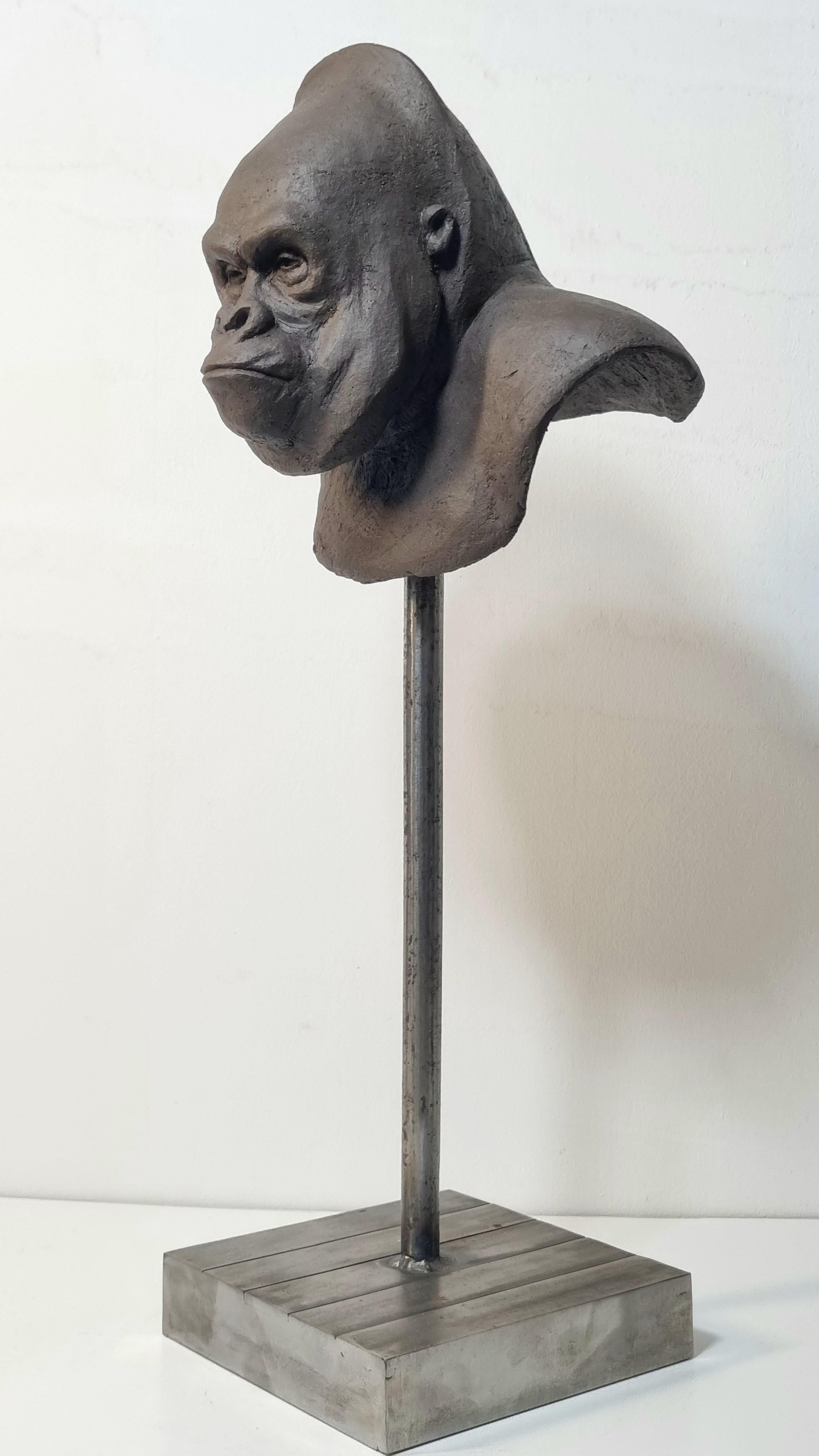 Mountain Gorilla 2 - Contemporary Unique Handmade Ceramics Sculpture, Portrait  For Sale 8