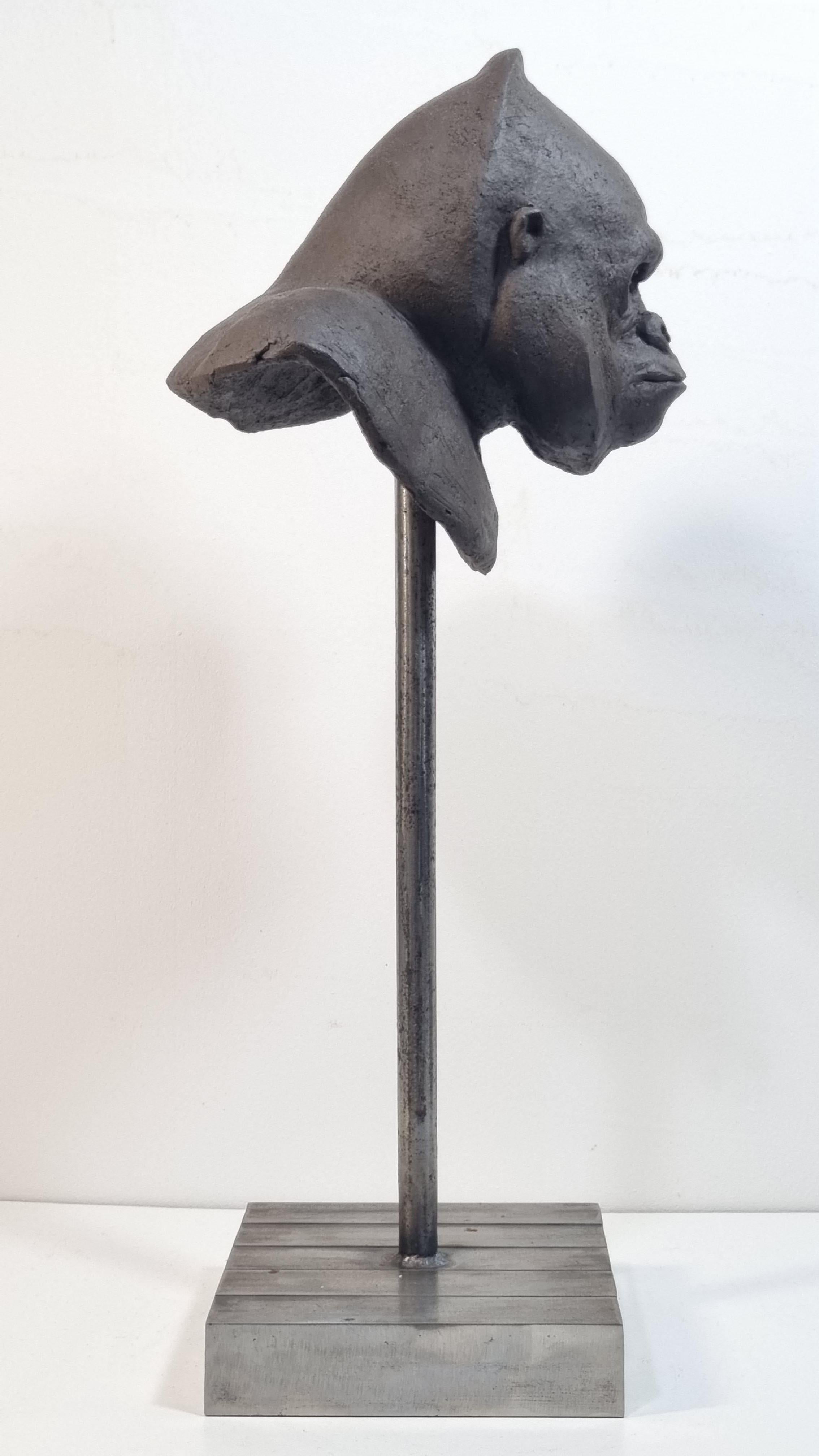 Mountain Gorilla 2 - Contemporary Unique Handmade Ceramics Sculpture, Portrait  For Sale 10