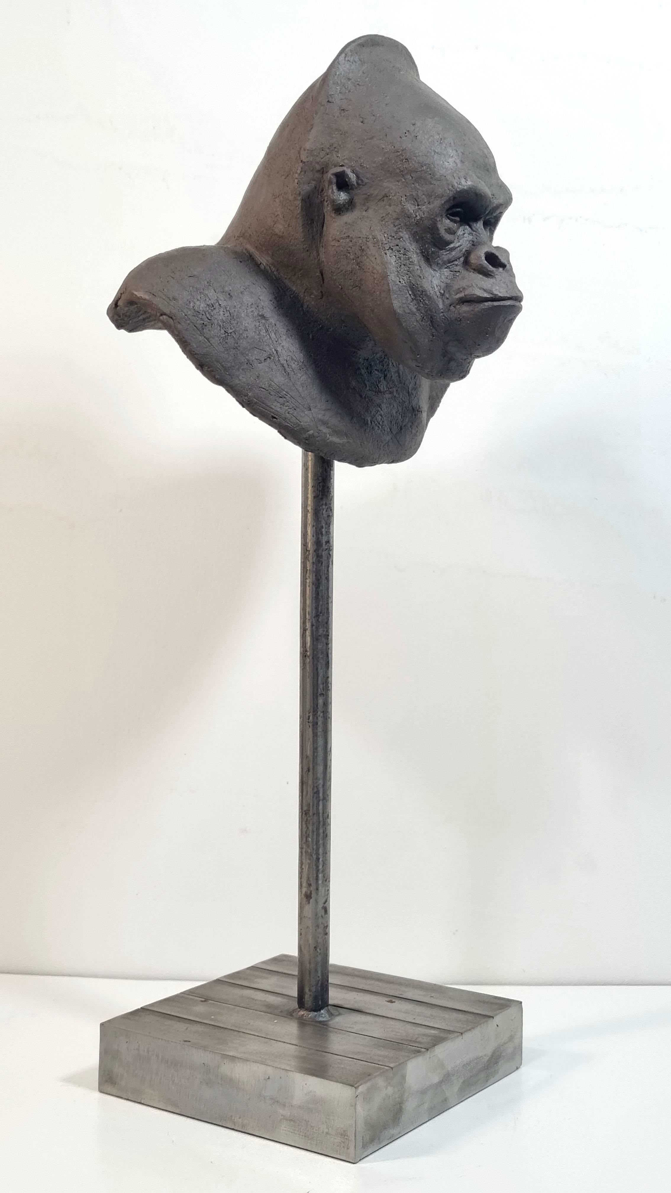 Mountain Gorilla 2 - Contemporary Unique Handmade Ceramics Sculpture, Portrait  For Sale 11