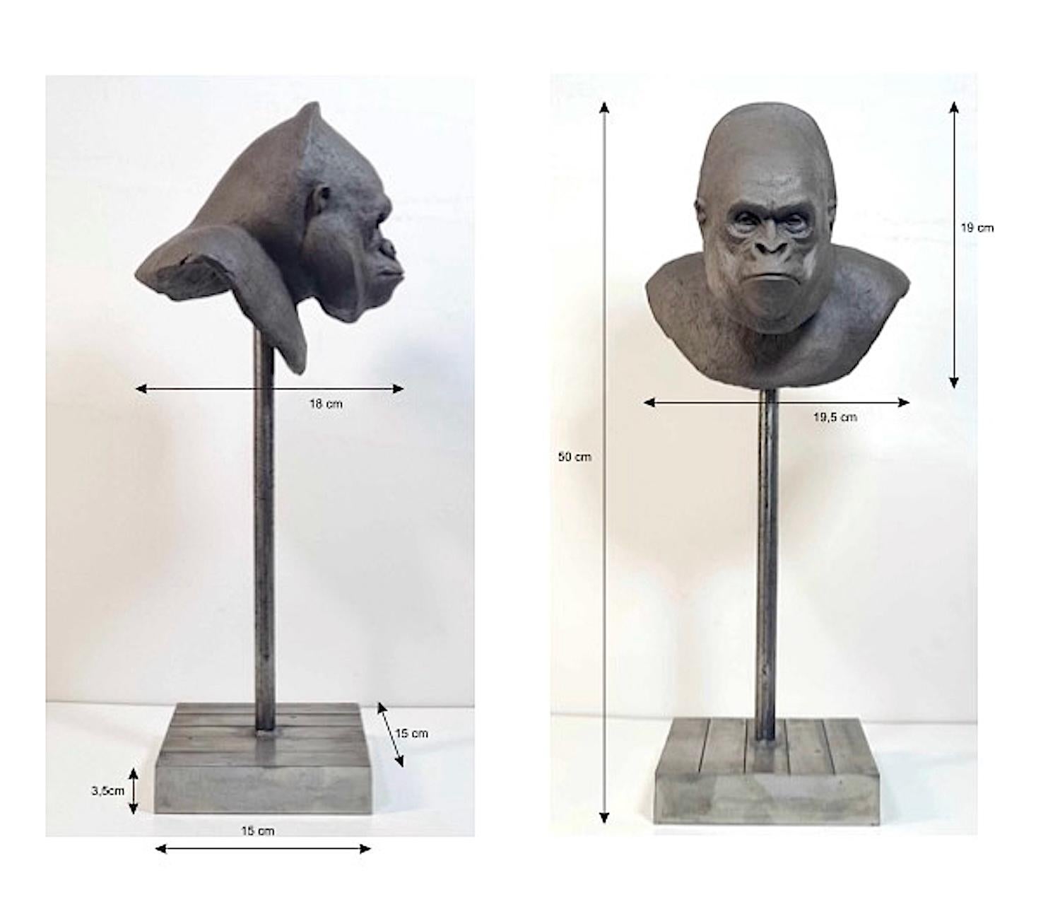 Mountain Gorilla 2 - Contemporary Unique Handmade Ceramics Sculpture, Portrait  For Sale 12