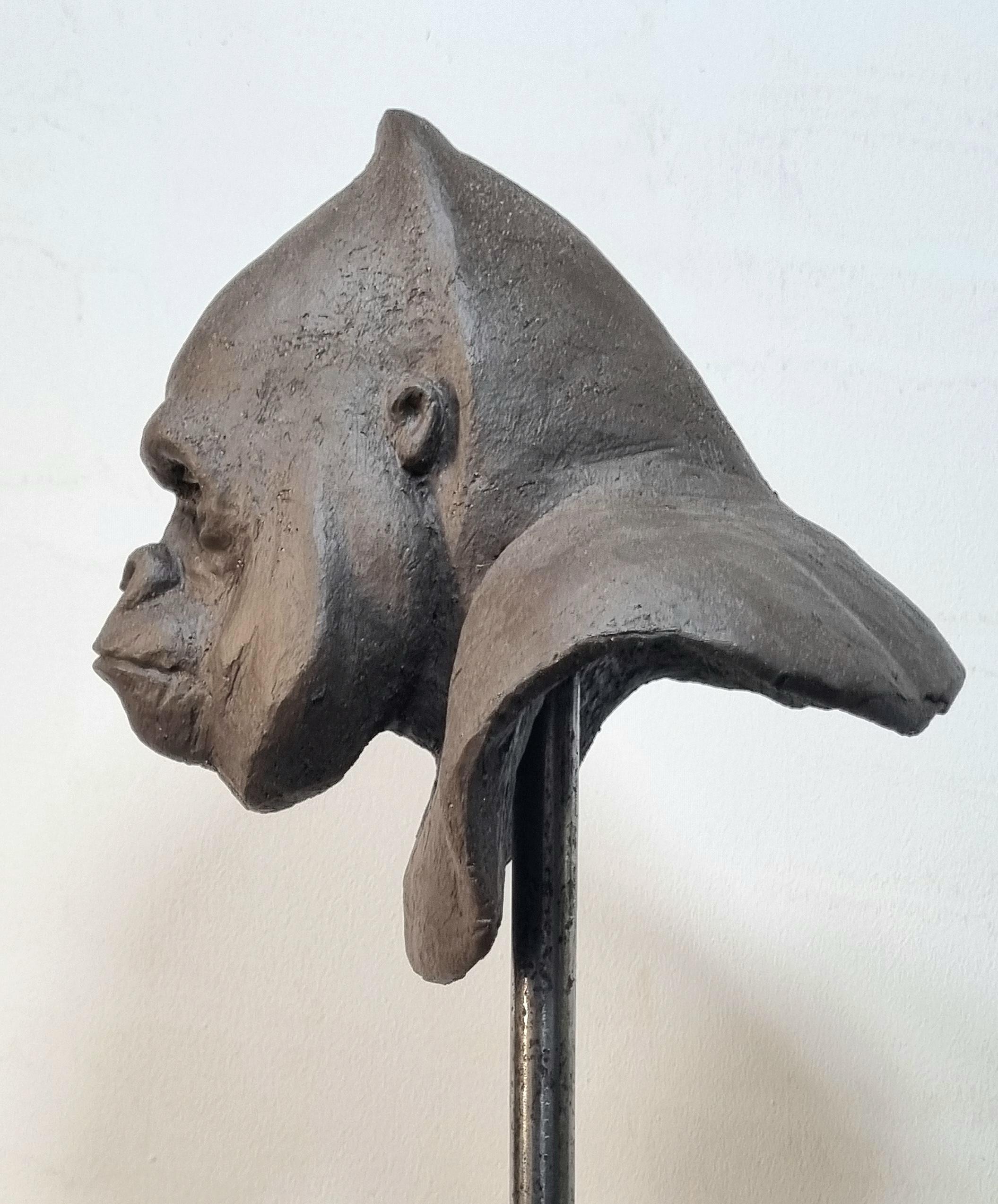Mountain Gorilla 2 - Contemporary Unique Handmade Ceramics Sculpture, Portrait  For Sale 5