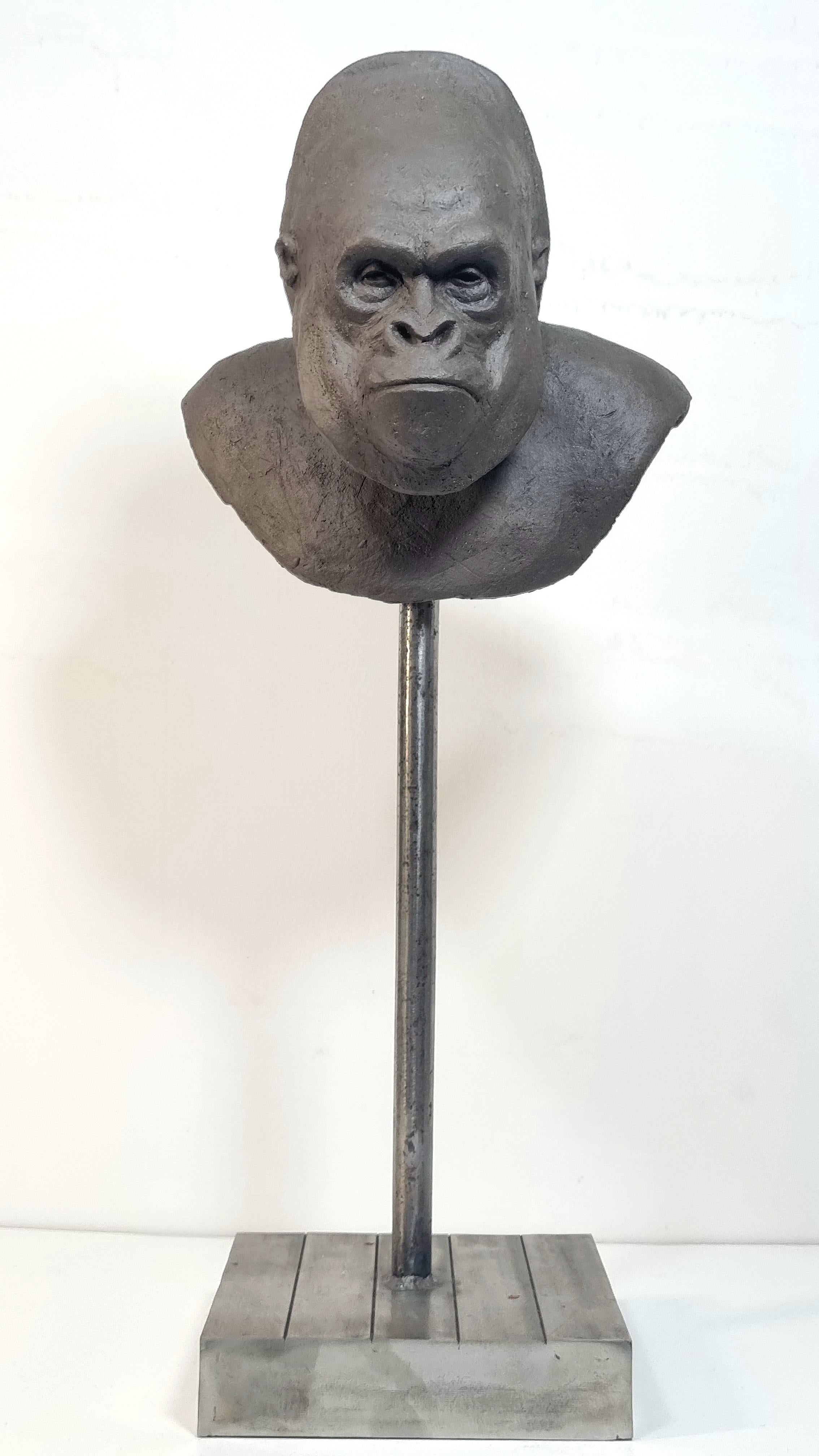 Mountain Gorilla 2 - Contemporary Unique Handmade Ceramics Sculpture, Portrait  For Sale 6