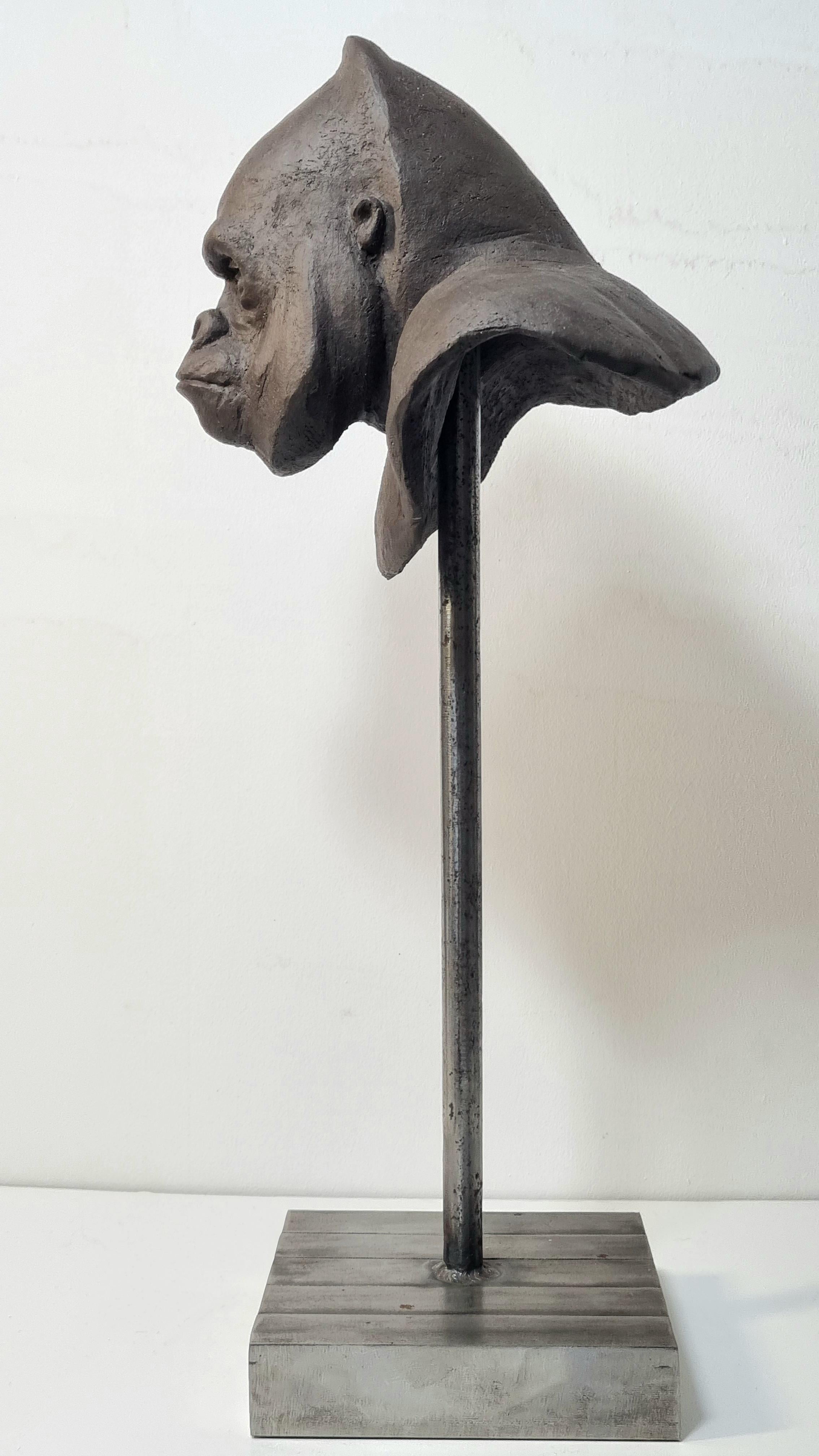 Mountain Gorilla 2 - Contemporary Unique Handmade Ceramics Sculpture, Portrait  For Sale 7