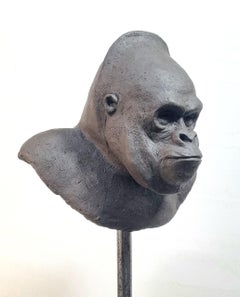 Mountain Gorilla 2 - Contemporary Unique Handmade Ceramics Sculpture, Portrait 