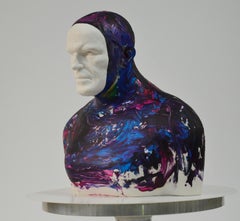 Violet  Nageur - Sculpture contemporaine en résine acrylique faite à la main, portrait d'homme